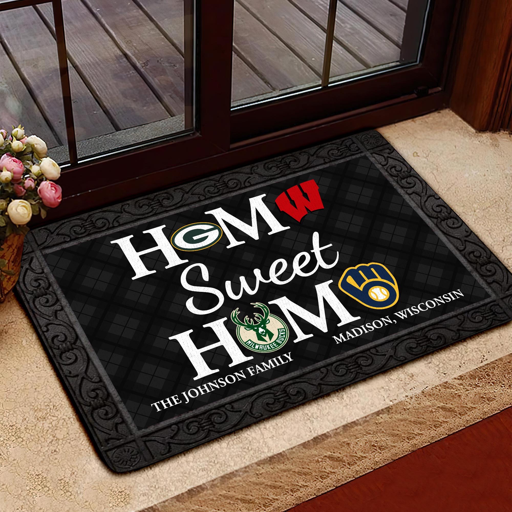 Wisconsin City Wisconsin Team Doormat Custom Family Name And Address, Home Sweet Home Doormat, Sport Home Decorations ETRG-53571