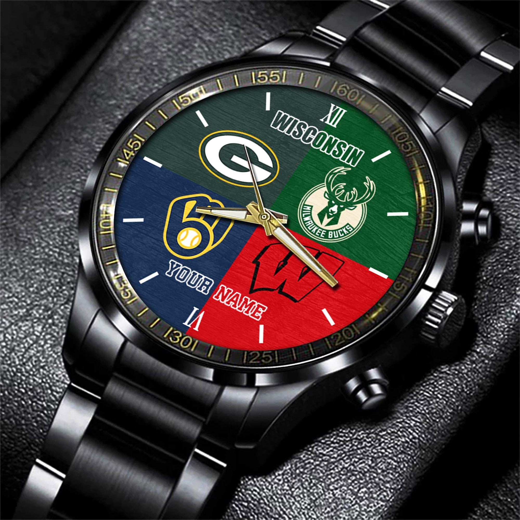 Wisconsin Wisconsin City Wisconsin Team Black Fashion Watch Custom Your Name, Wisconsin Sport Team Black Fashion Watch, Gifts For Football Fan ETRG-54665