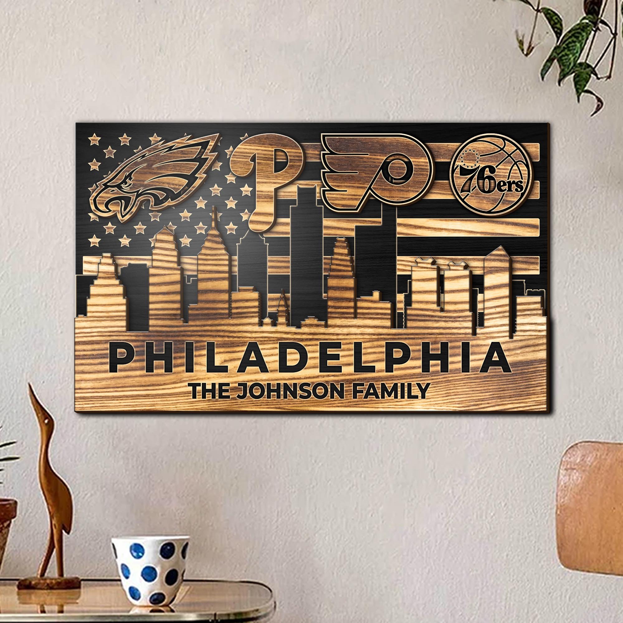 Philadelphia 2 Layers Wood Sign Custom Your Family Name, Philadelphia Sport Sign, Sport Gifts ETRG-59498