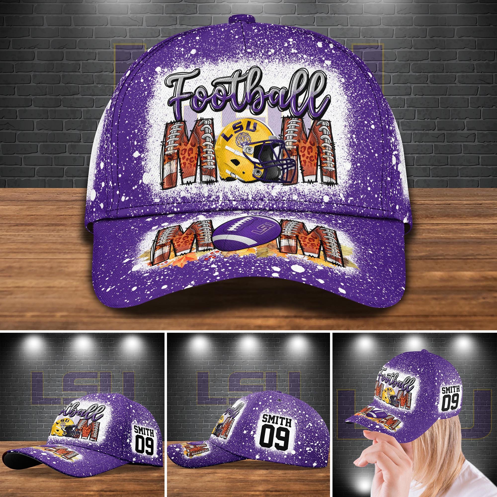 LSU TIGERS Bleached Cap New Version Customized Your Name And Number, Football Team Cap, Fan Gifts ETRG-52028