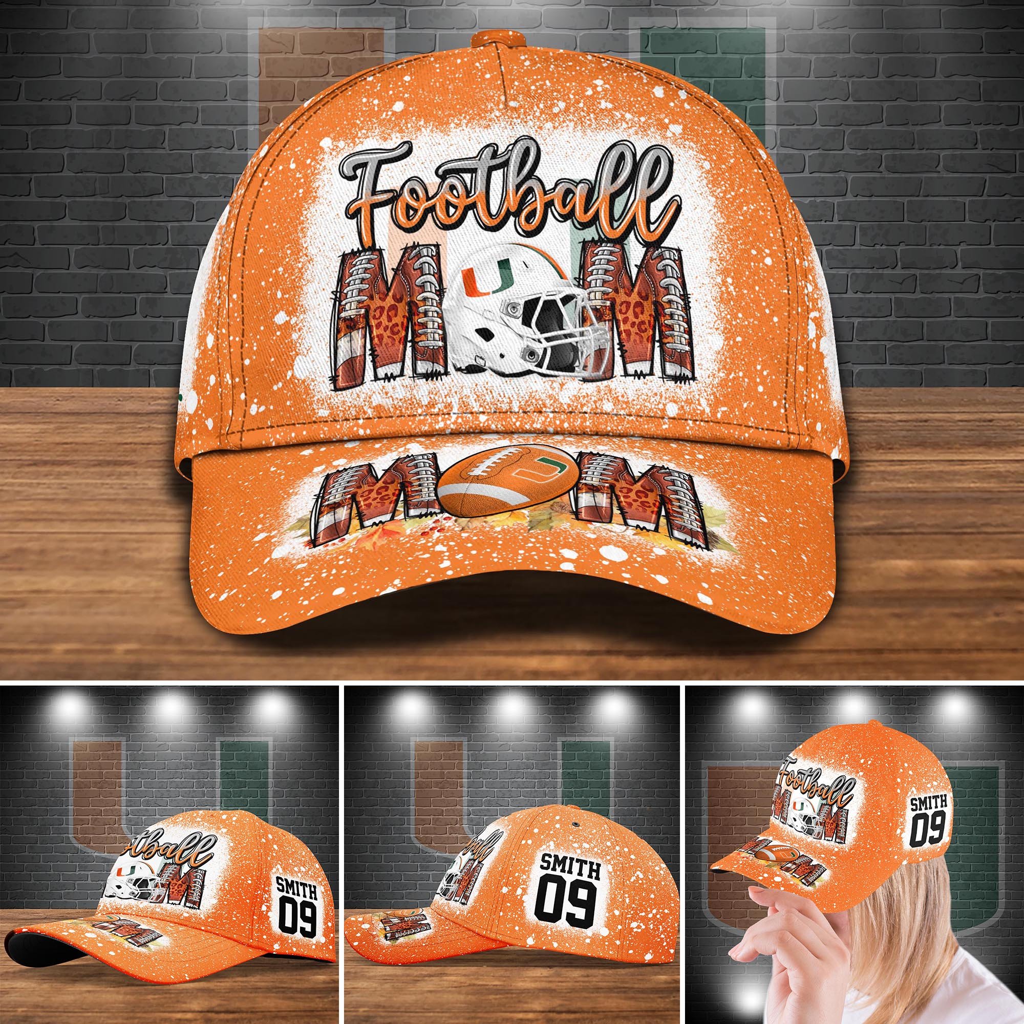 Miami Hurricanes Bleached Cap New Version Custom Your Name And Number, Sport Cap For Fan ETRG-52028