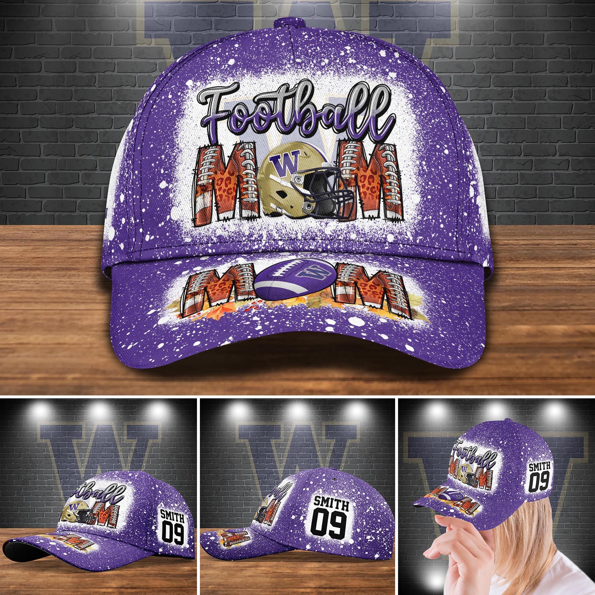 Washington Huskies Bleached Cap New Version Custom Your Name And Number, Sport Cap For Fan ETRG-52028