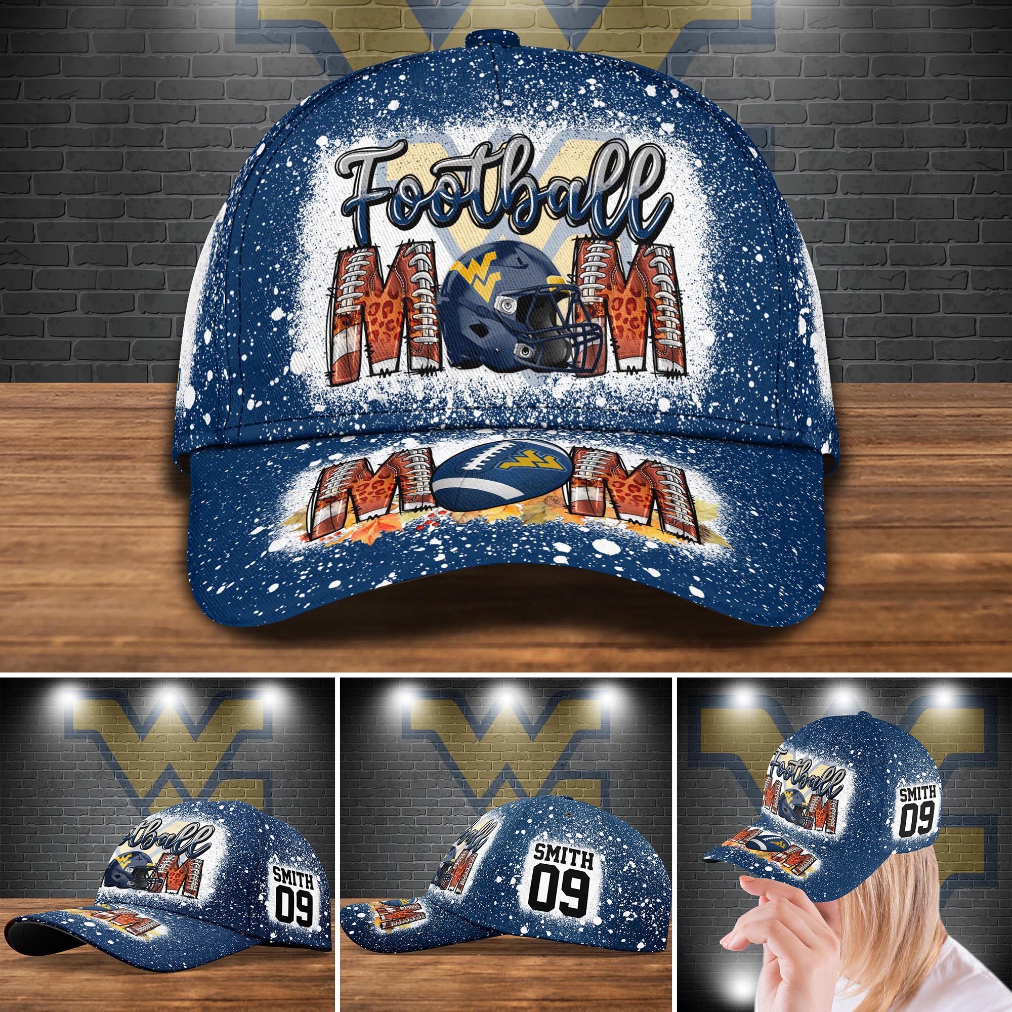 West Virginia Mountaineers Bleached Cap New Version Custom Your Name And Number, Sport Cap For Fan ETRG-52028