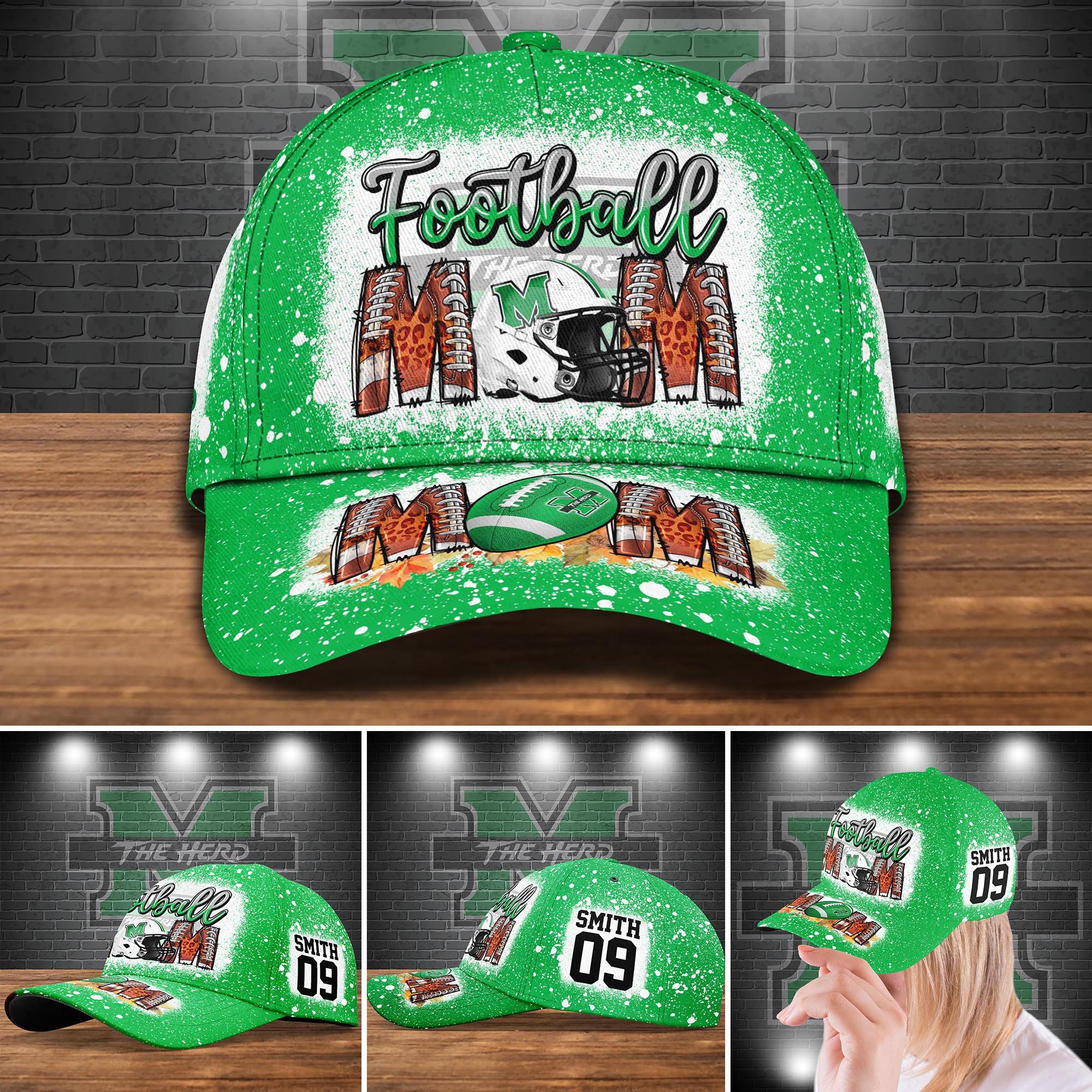 Marshall Thundering Herd Bleached Cap New Version Custom Your Name And Number, Sport Cap For Fan ETRG-52028