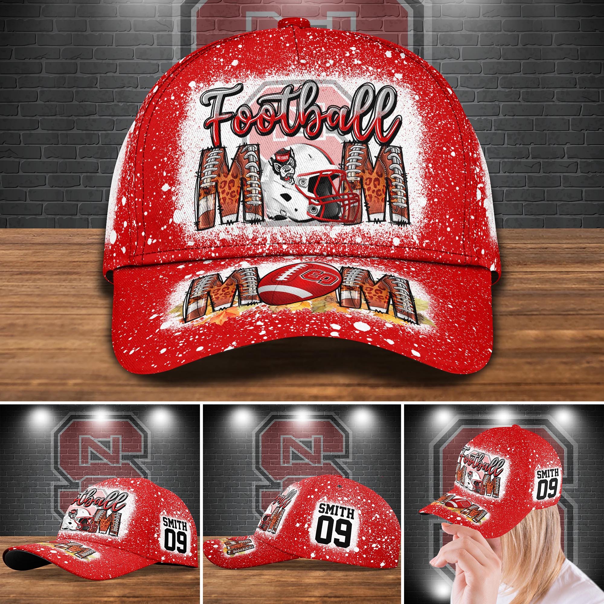 NC State Wolfpack Bleached Cap New Version Customized Your Name And Number, Football Team Cap, Fan Gifts ETRG-52028