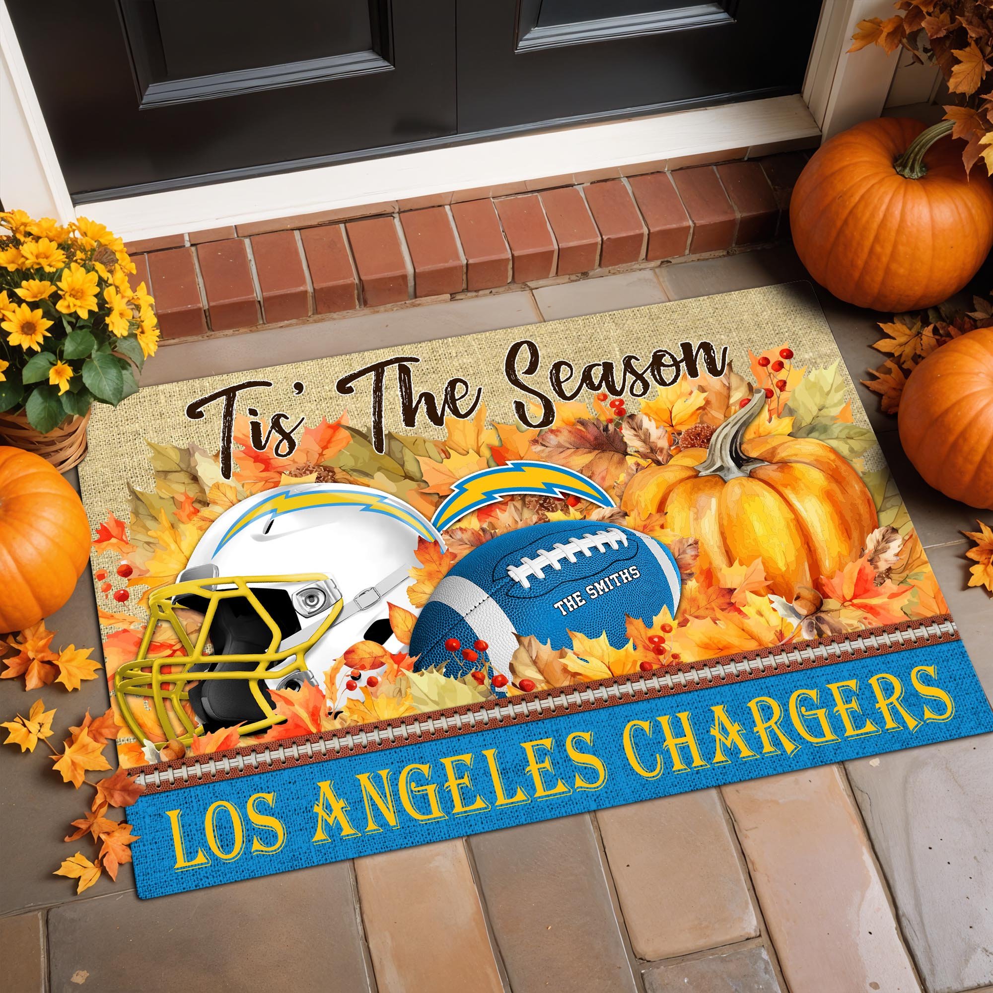 Los Angeles Chargers Doormat Custom Family Name And Choose Your Quotes, Football Team Doormat, Fan Gifts, Home Decor ETRG-60117