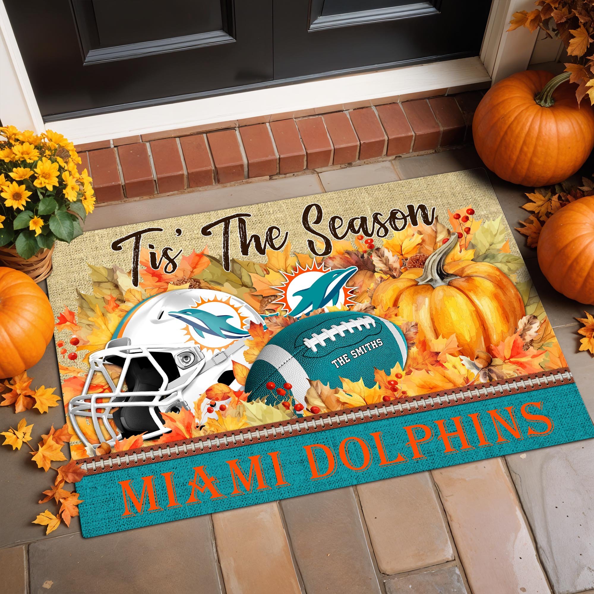 Miami Dolphins Doormat Custom Family Name And Choose Your Quotes, Football Team Doormat, Fan Gifts, Home Decor ETRG-60117