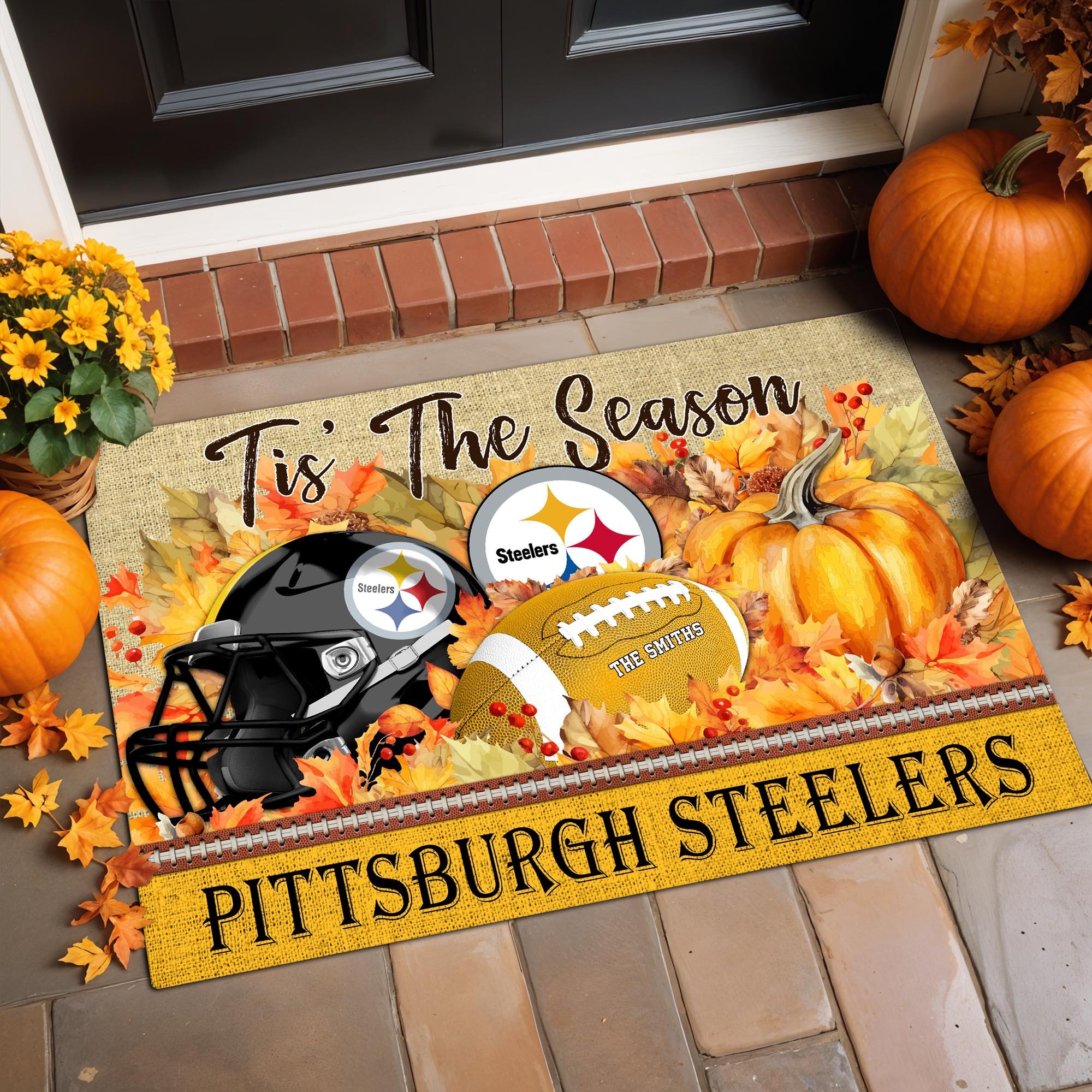 Pittsburgh Steelers Doormat Custom Family Name And Choose Your Quotes, Football Team Doormat, Fan Gifts, Home Decor ETRG-60117