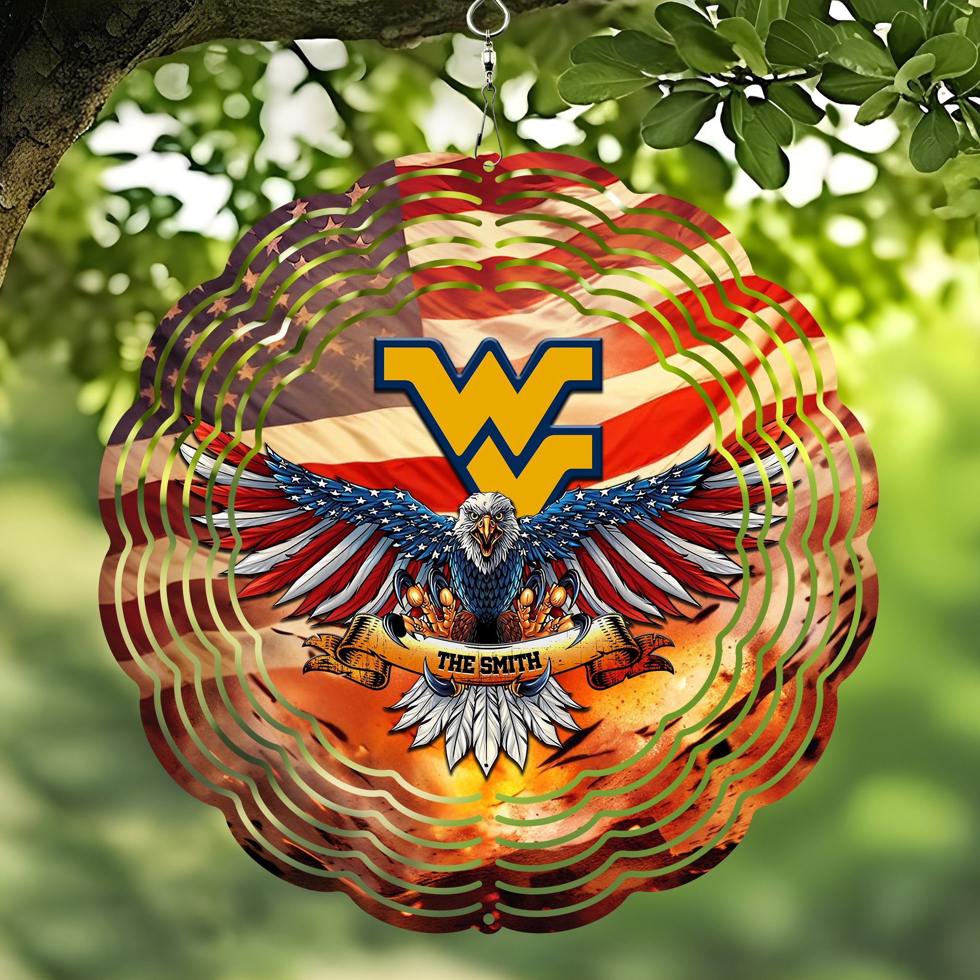 West Virginia Mountaineers Wind Spinner Custom Your Name, Football Team Wind Spinner, Gift For Fans, Home Decor ETRG-60191