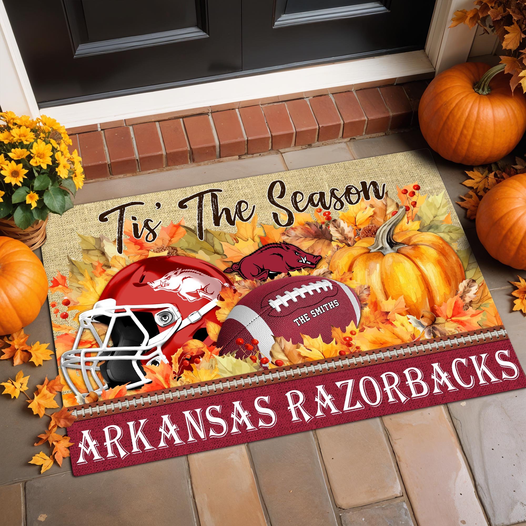 Arkansas Razorbacks Doormat Custom Family Name And Choose Your Quotes, Football Team Doormat, Gifts For Fan ETRG-60205