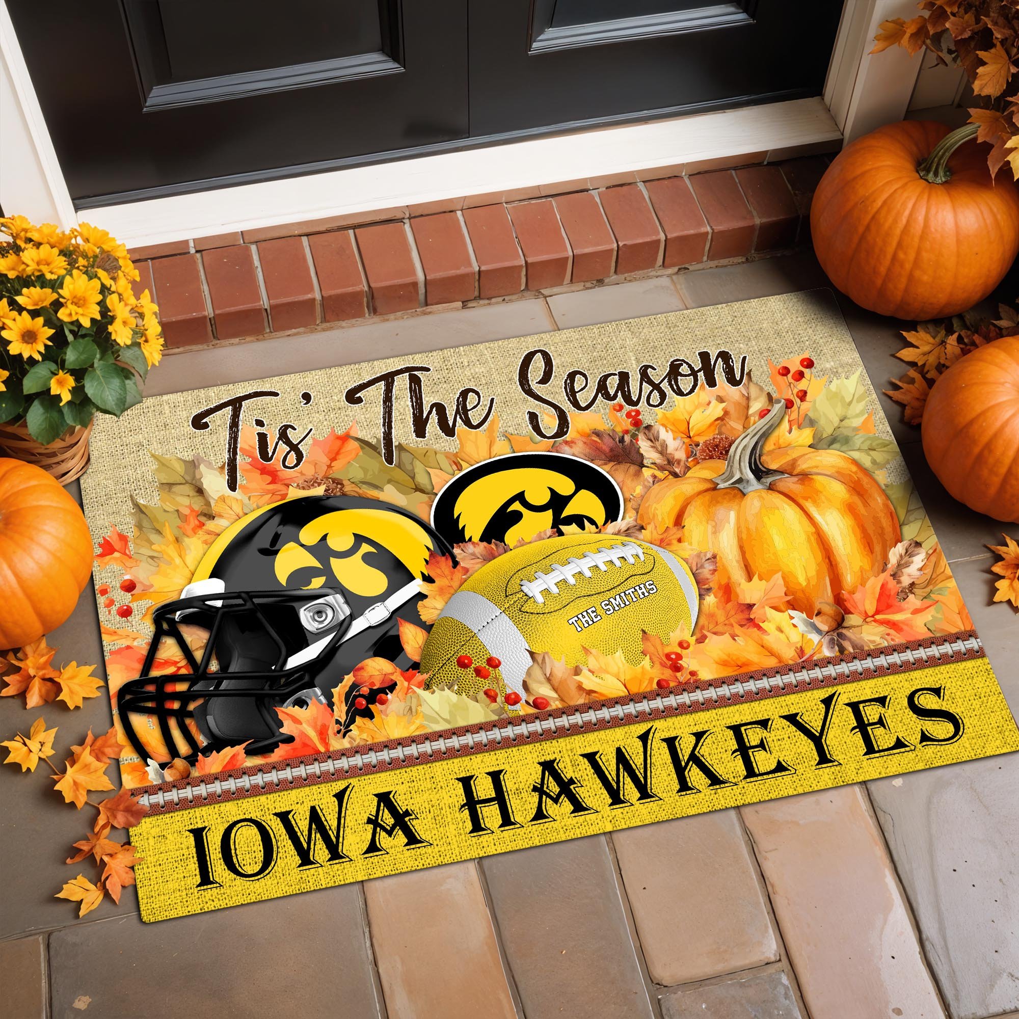 Iowa Hawkeyes Doormat Custom Family Name And Choose Your Quotes, Football Team Doormat, Gifts For Fan ETRG-60205