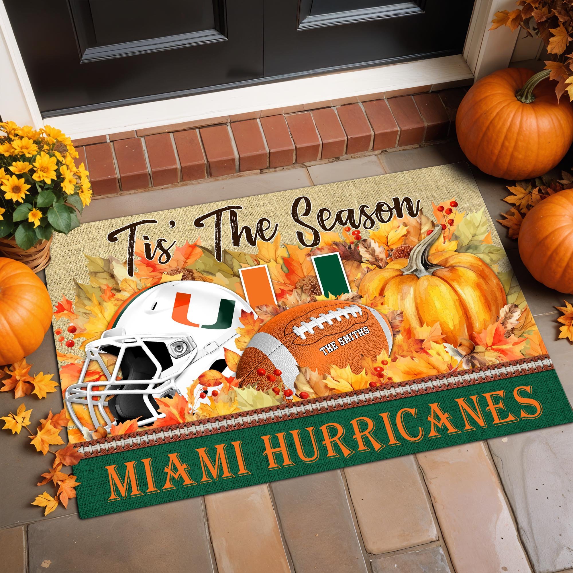 Miami Hurricanes Doormat Custom Family Name And Choose Your Quotes, Football Team Doormat, Gifts For Fan ETRG-60205