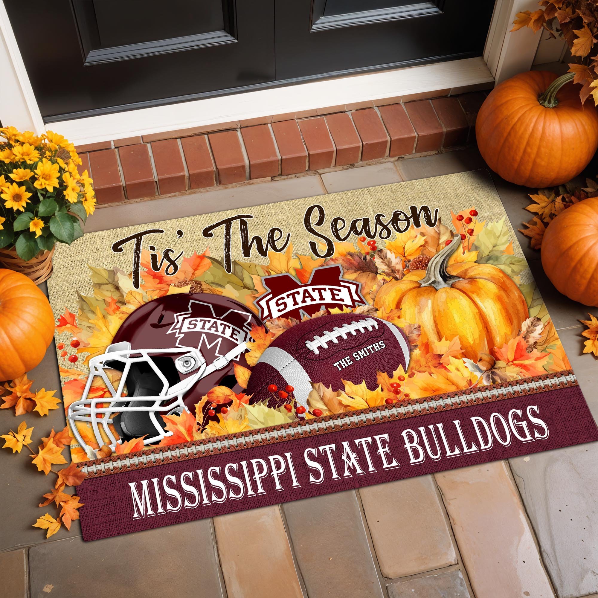 Mississippi State Bulldogs Doormat Custom Family Name And Choose Your Quotes, Football Team Doormat, Gifts For Fan ETRG-60205