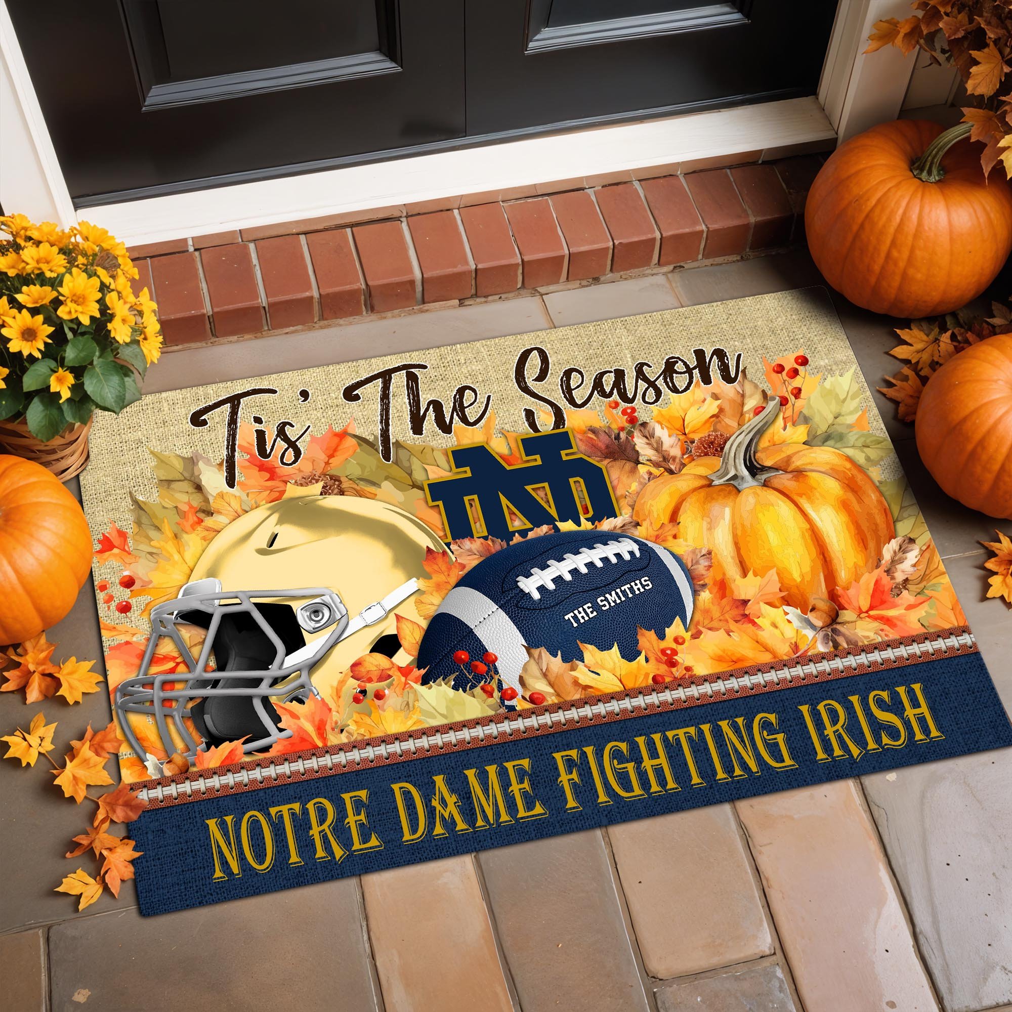 Notre Dame Fighting Irish Doormat Custom Family Name And Choose Your Quotes, Football Team Doormat, Gifts For Fan ETRG-60205