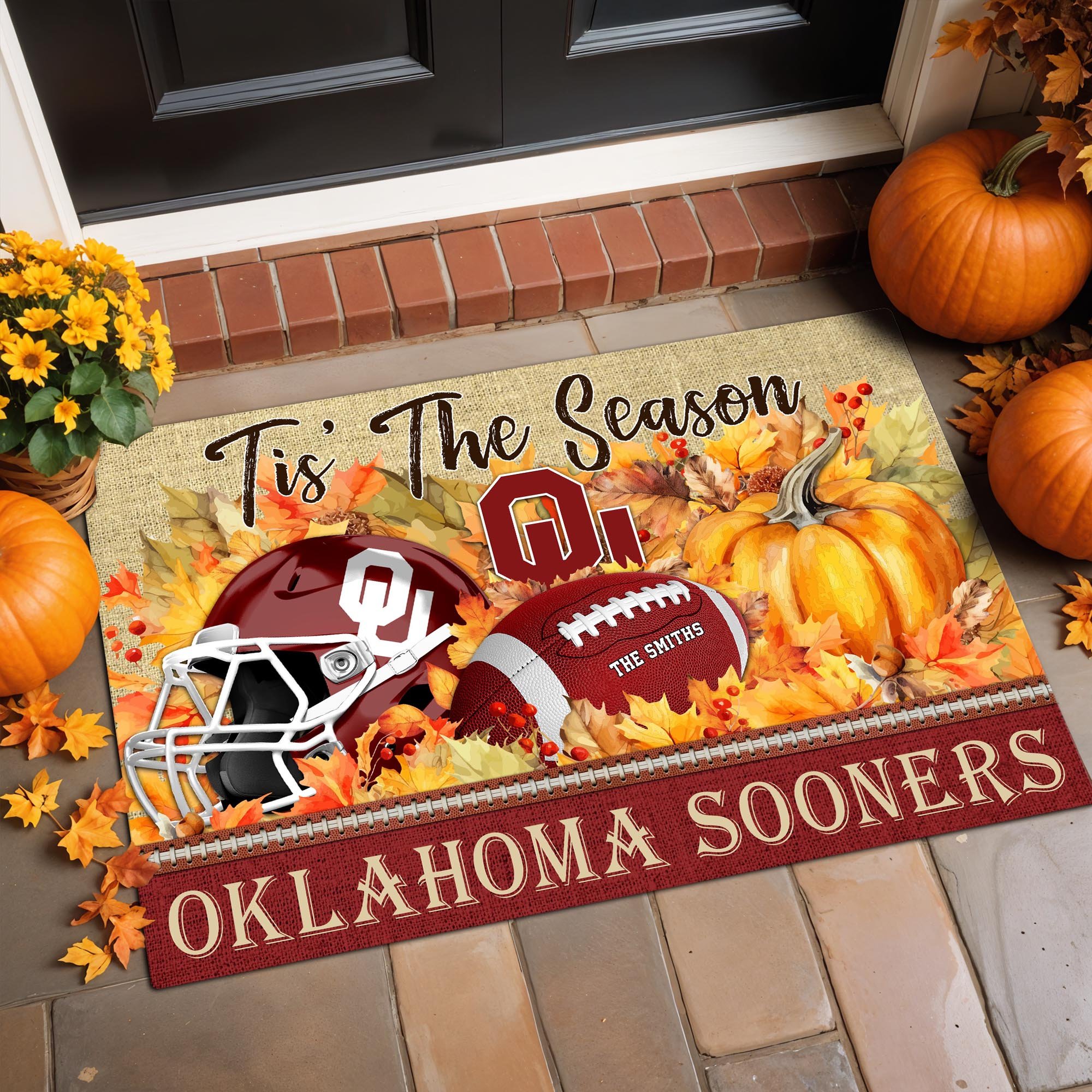 Oklahoma Sooners Doormat Custom Family Name And Choose Your Quotes, Football Team Doormat, Gifts For Fan ETRG-60205