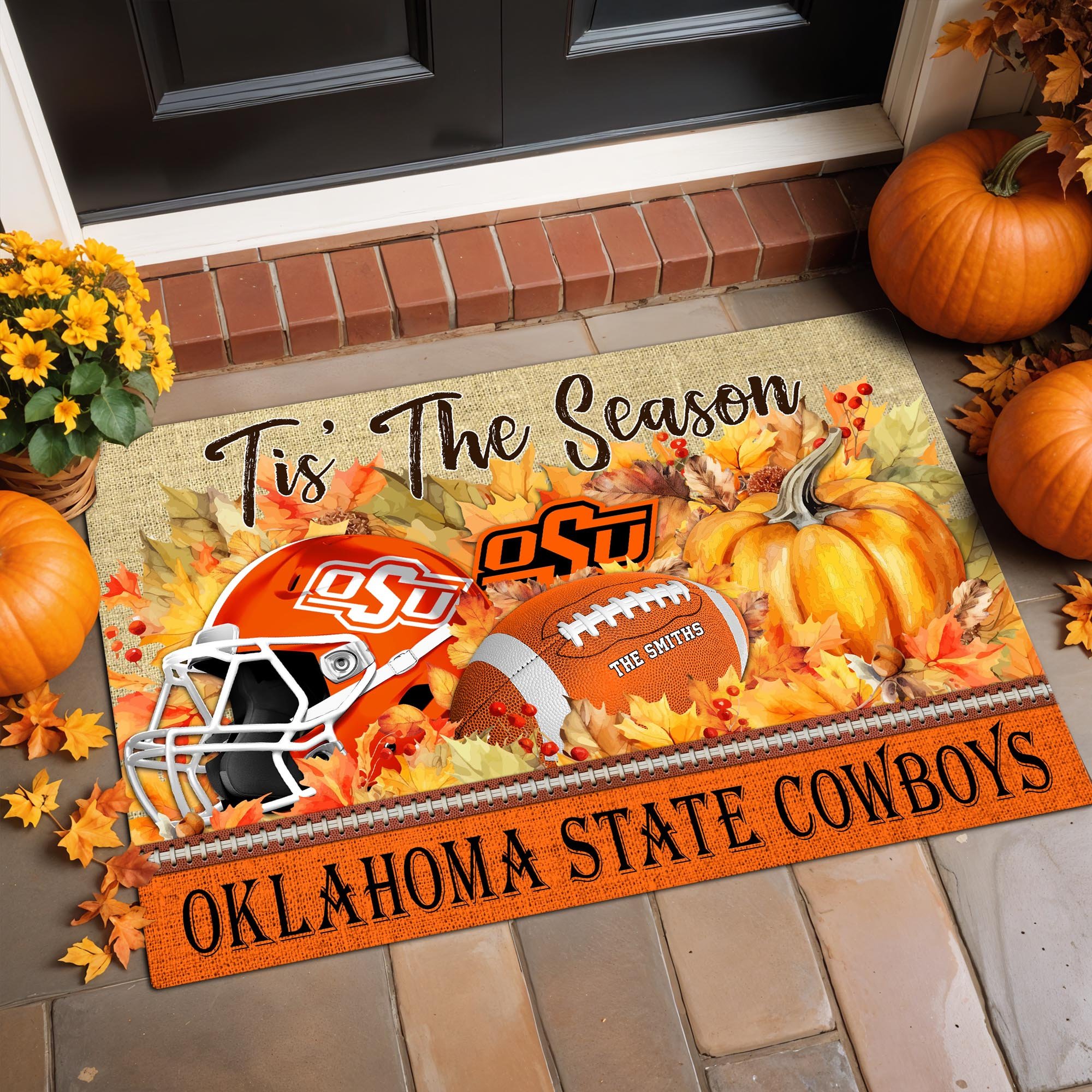 Oklahoma State Cowboys Doormat Custom Family Name And Choose Your Quotes, Football Team Doormat, Gifts For Fan ETRG-60205