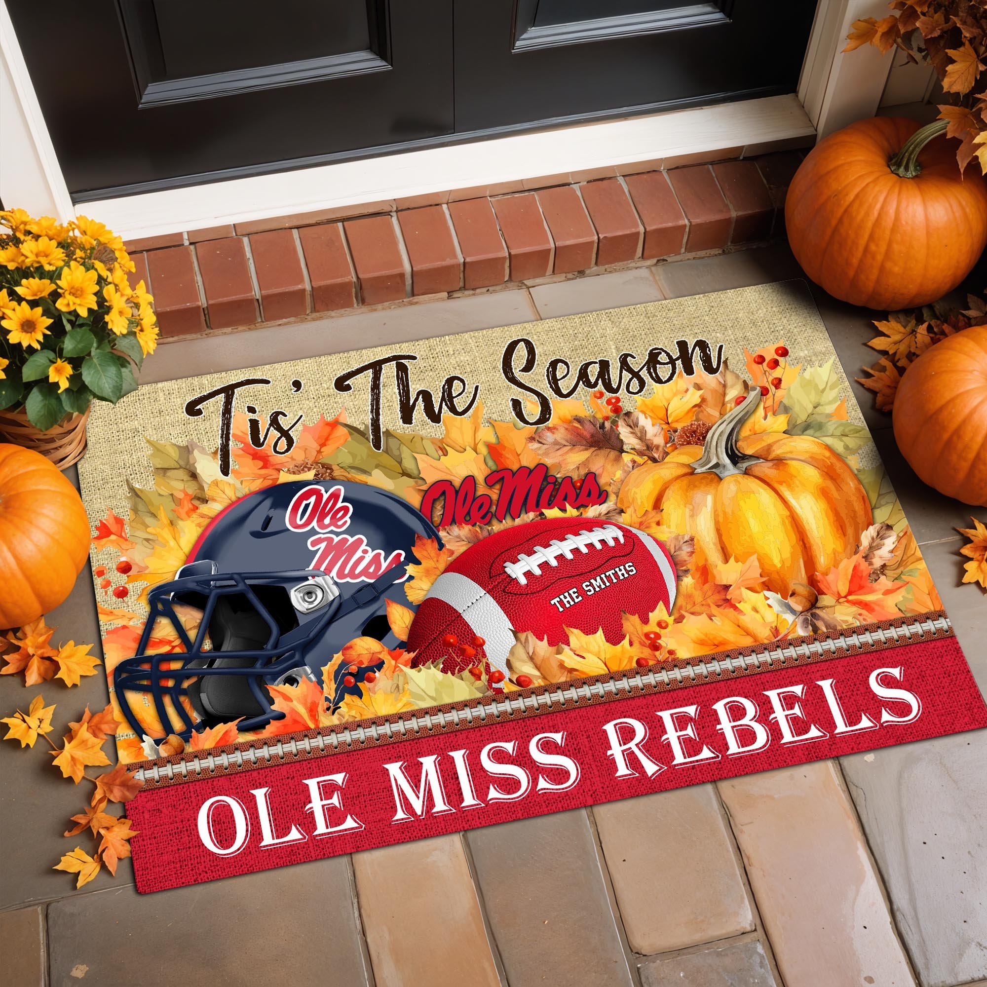 Ole Miss Rebels Doormat Custom Family Name And Choose Your Quotes, Football Team Doormat, Gifts For Fan ETRG-60205