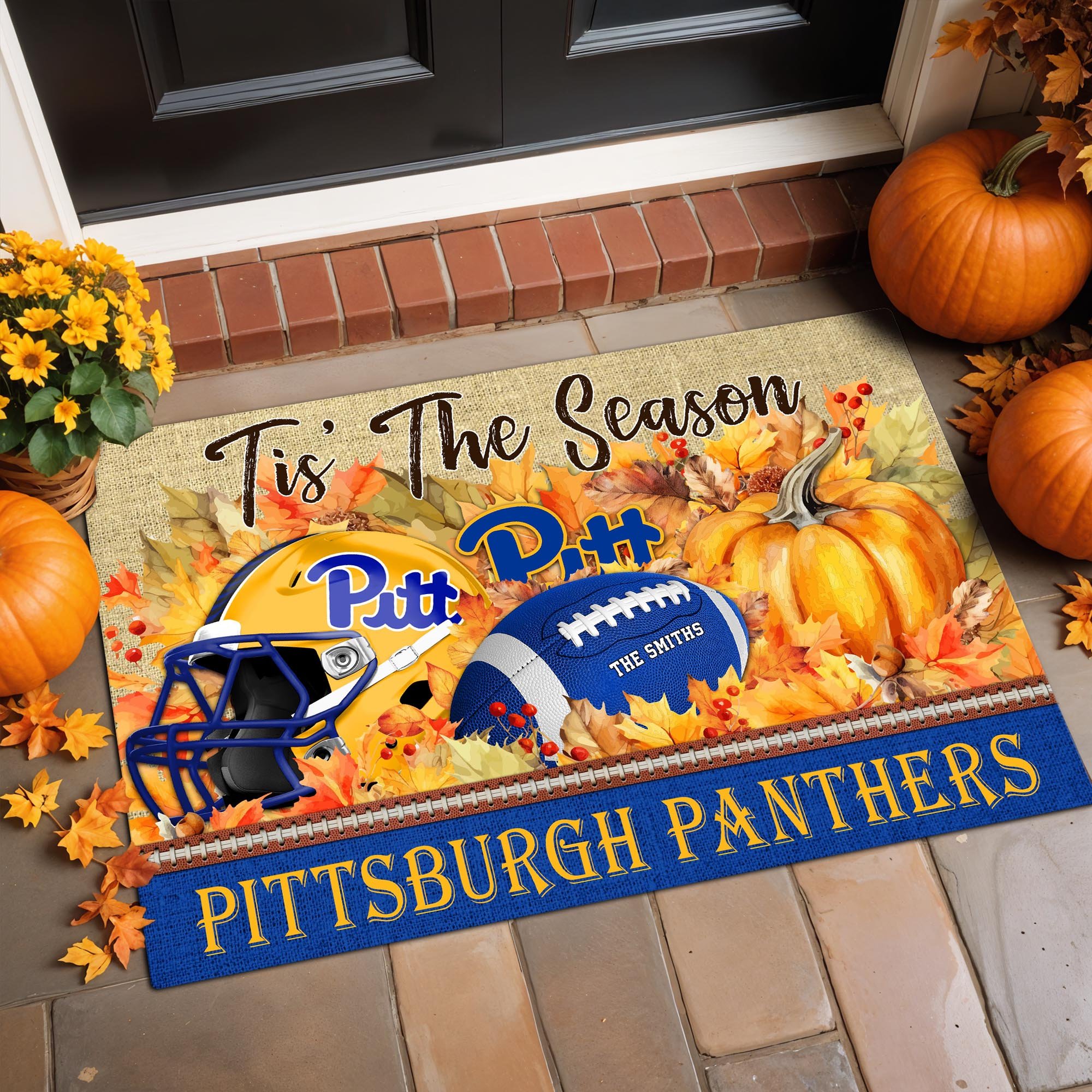 Pittsburgh Panthers Doormat Custom Family Name And Choose Your Quotes, Football Team Doormat, Gifts For Fan ETRG-60205