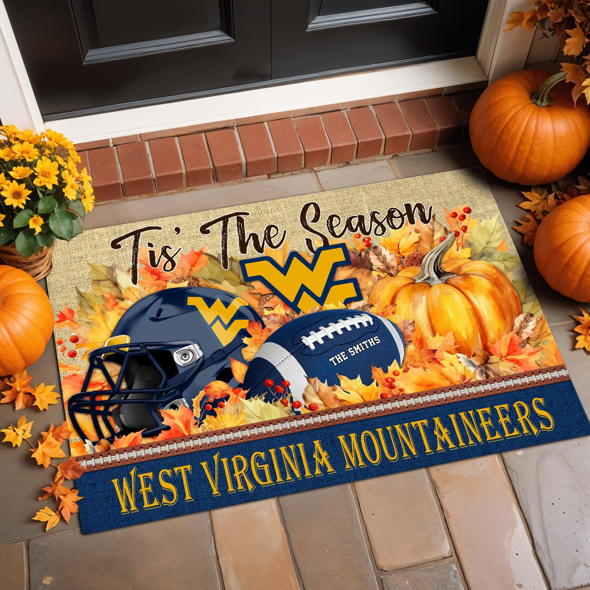 West Virginia Mountaineers Doormat Custom Family Name And Choose Your Quotes, Football Team Doormat, Gifts For Fan ETRG-60205