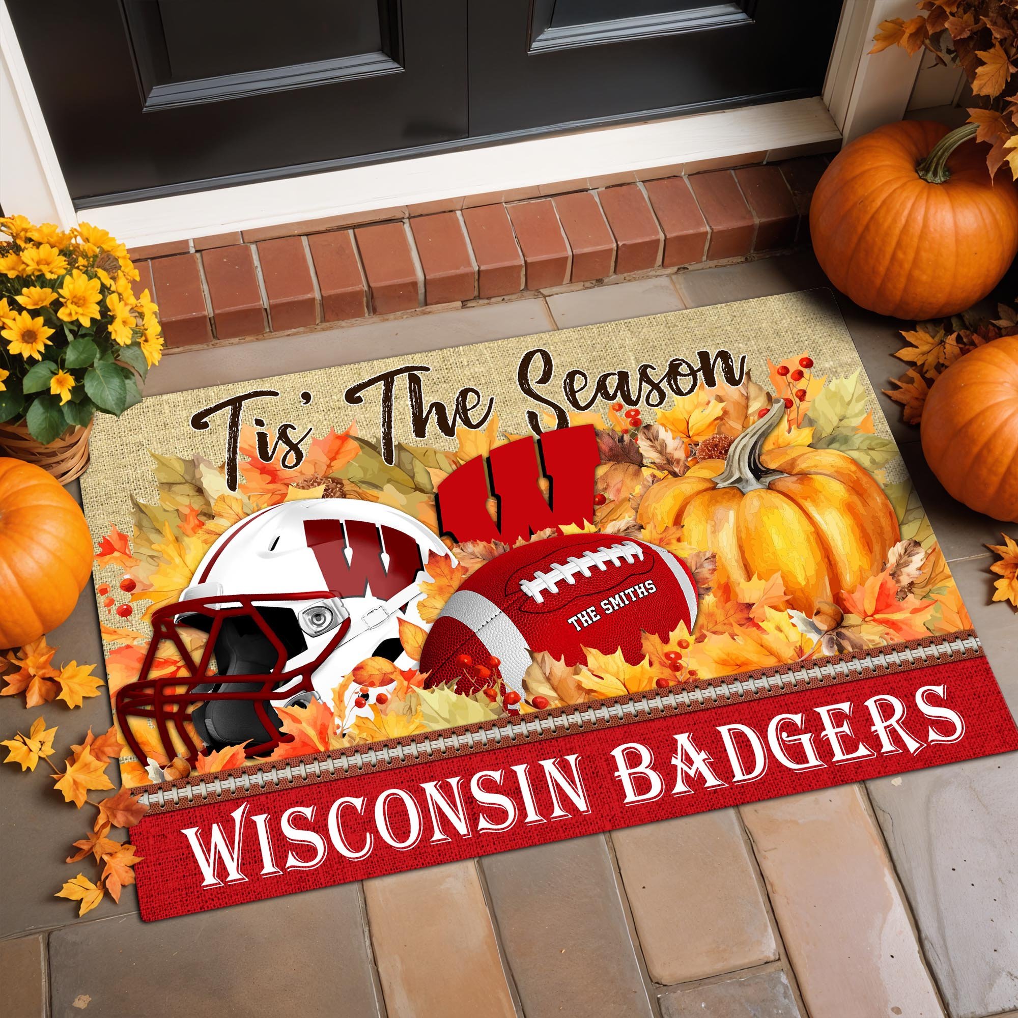 Wisconsin Badgers Doormat Custom Family Name And Choose Your Quotes, Football Team Doormat, Gifts For Fan ETRG-60205