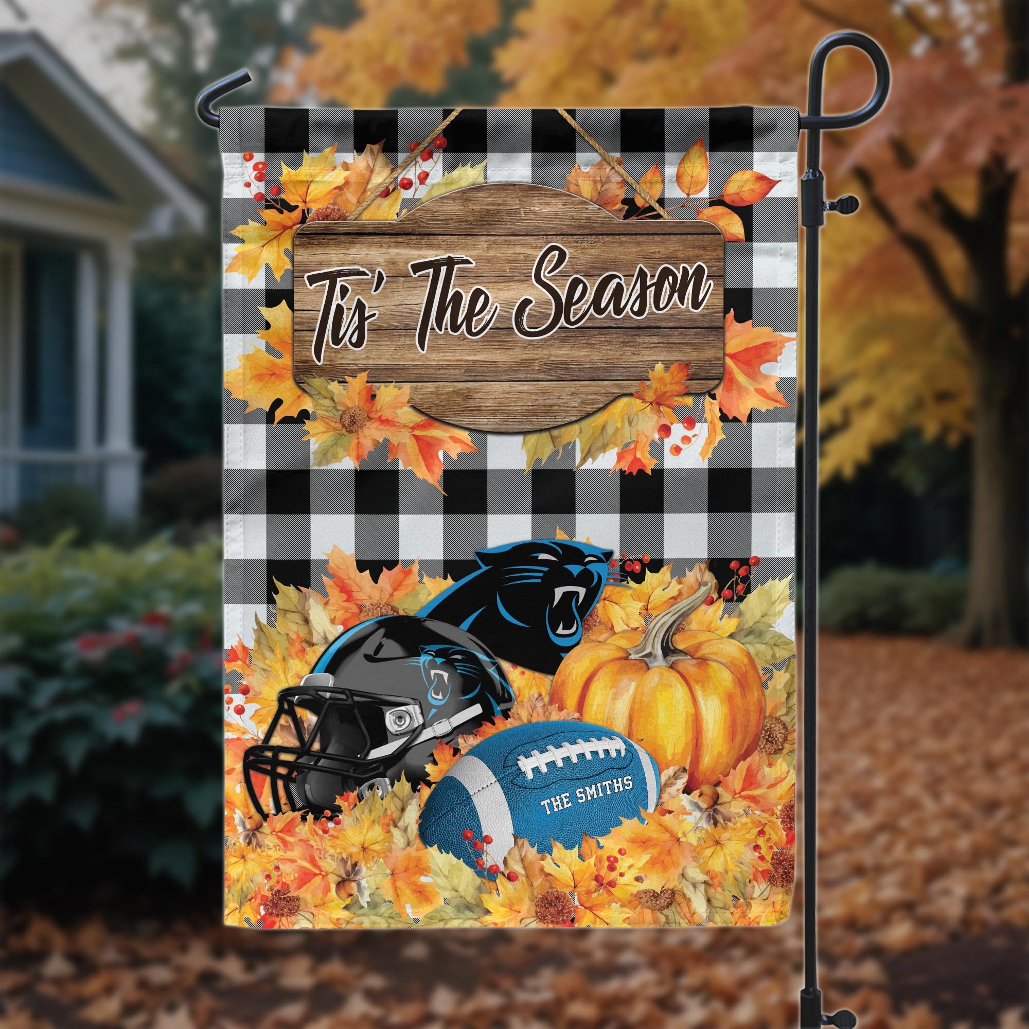 Carolina Panthers Garden Flag Custom Your Family Name And Choose Your Quotes, Sport Flag, Sport Home Decoration ETRG-60166