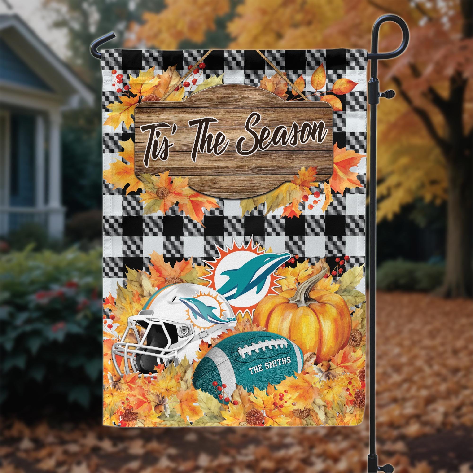 Miami Dolphins Garden Flag Custom Your Family Name And Choose Your Quotes, Sport Flag, Sport Home Decoration ETRG-60166