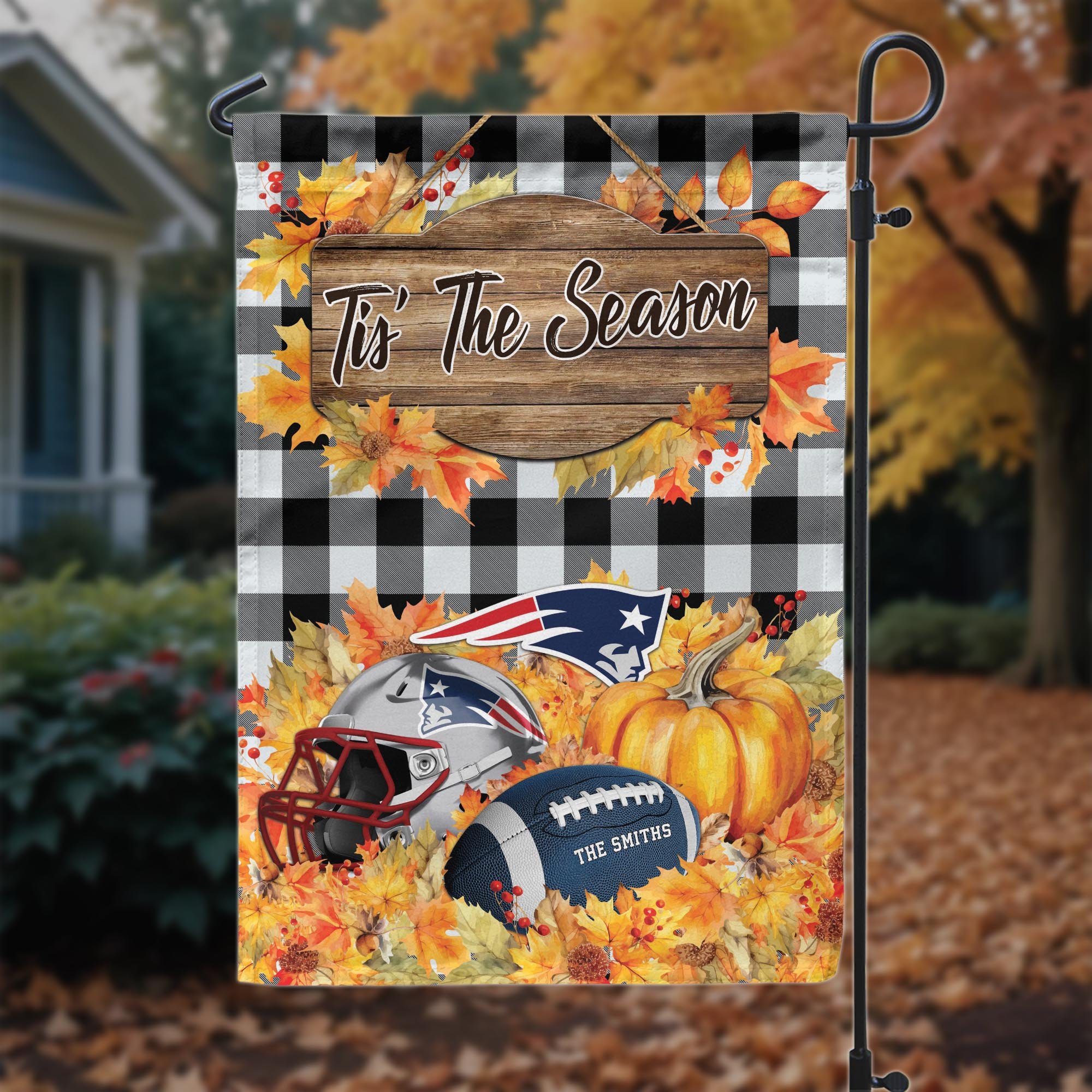 New England Patriots Garden Flag Custom Your Family Name And Choose Your Quotes, Sport Flag, Sport Home Decoration ETRG-60166