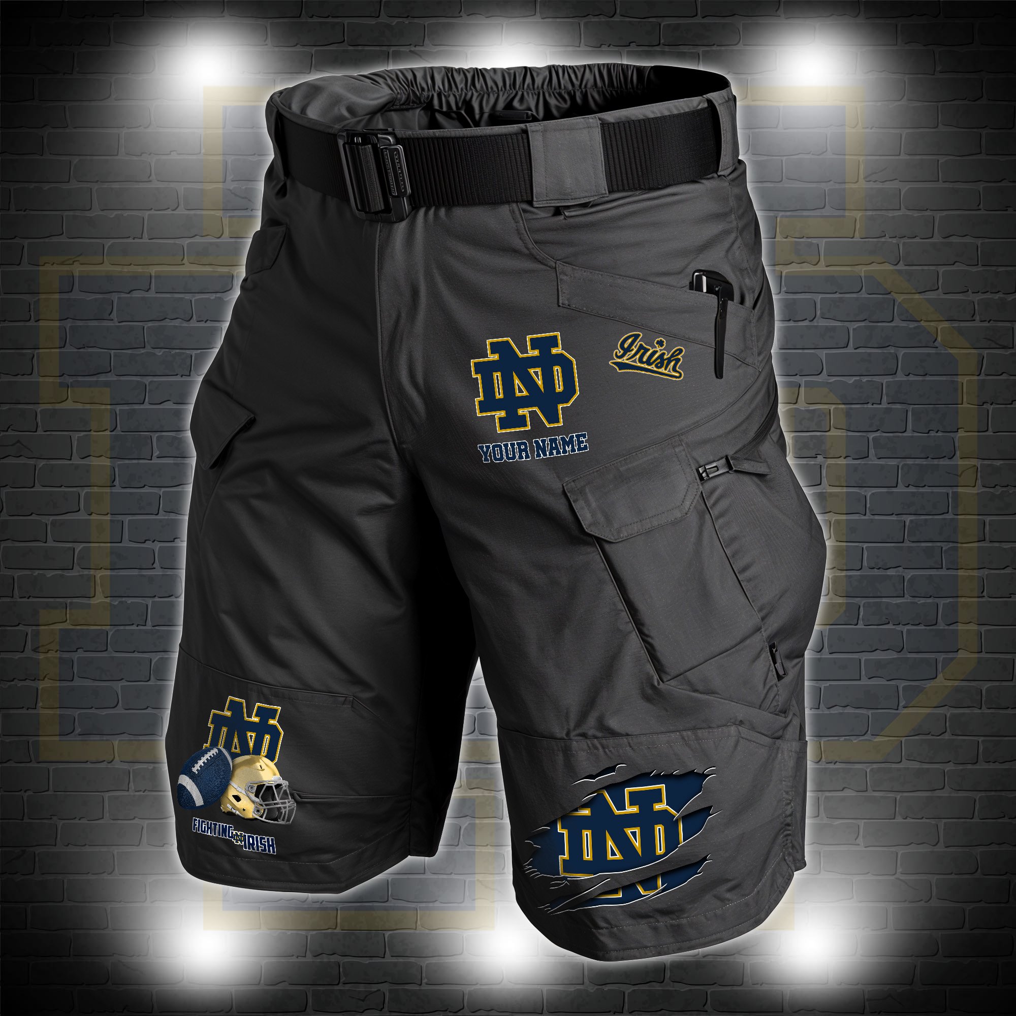 Notre Dame Fighting Irish 2D Summer Men Cargo Short Personalized Your Name, Football Shorts, Fan Gifts ETRG-60211