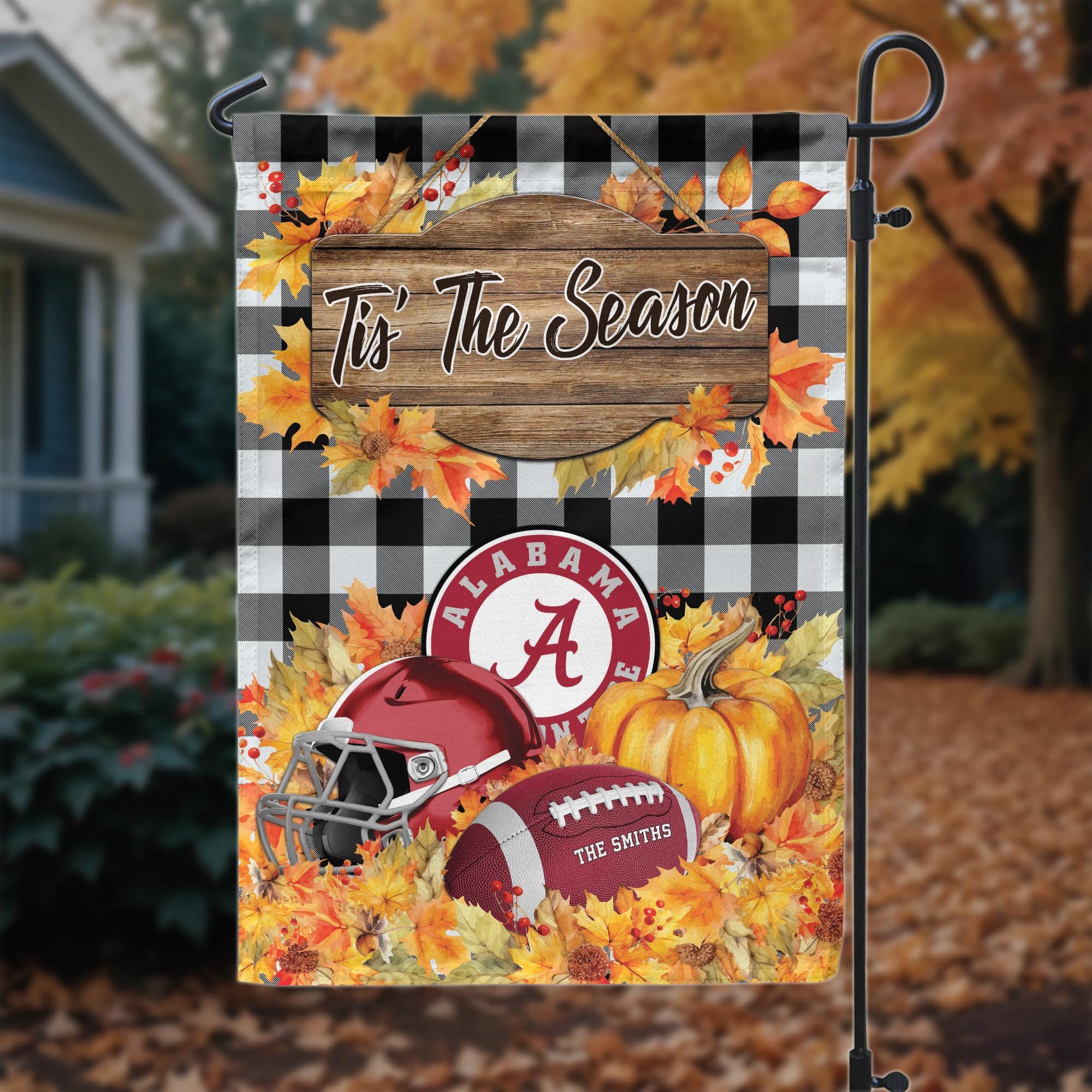 Alabama Crimson Tide Garden Flag Custom Your Family Name And Choose Your Quotes, Sport Flag, Sport Home Decorations ETRG-60251