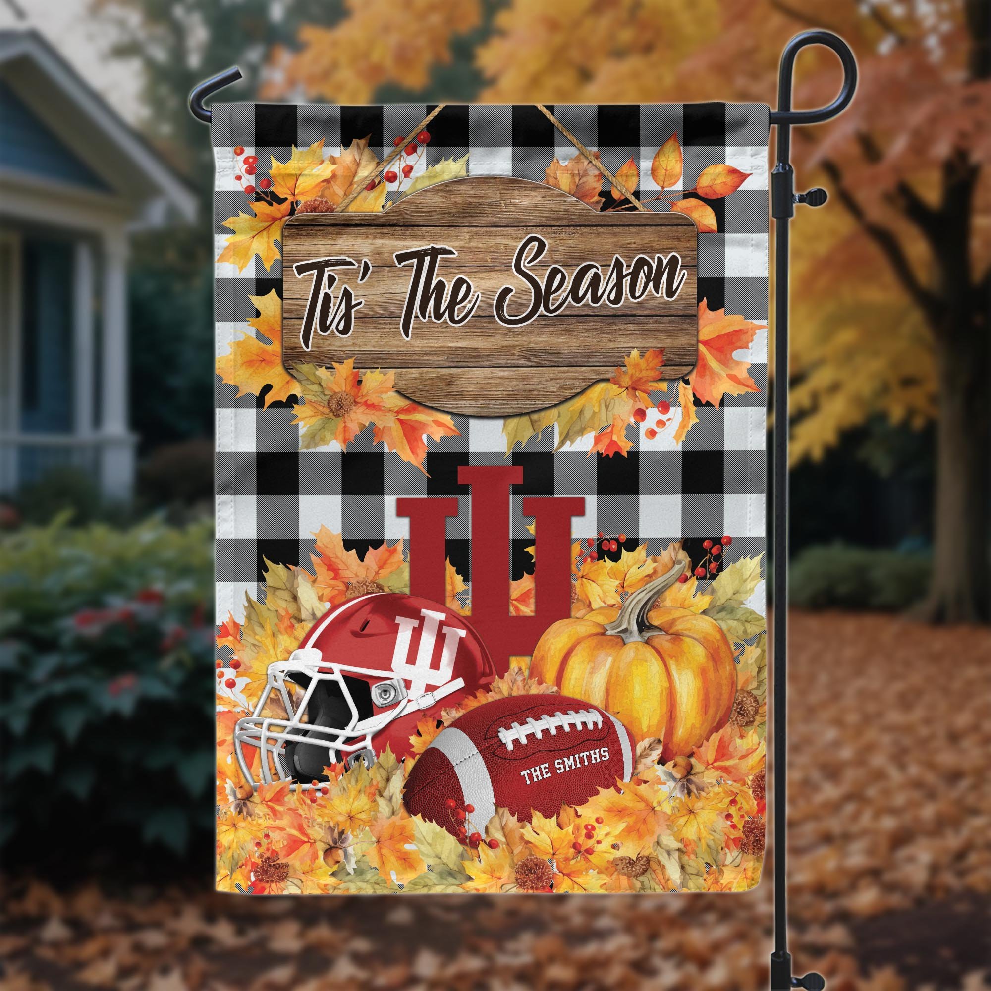 Indiana Hoosiers Garden Flag Custom Your Family Name And Choose Your Quotes, Sport Flag, Sport Home Decorations ETRG-60251