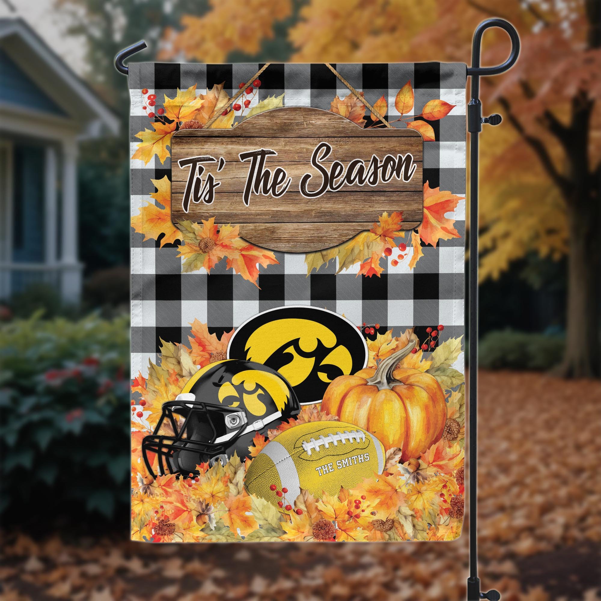 Iowa Hawkeyes Garden Flag Custom Your Family Name And Choose Your Quotes, Sport Flag, Sport Home Decorations ETRG-60251