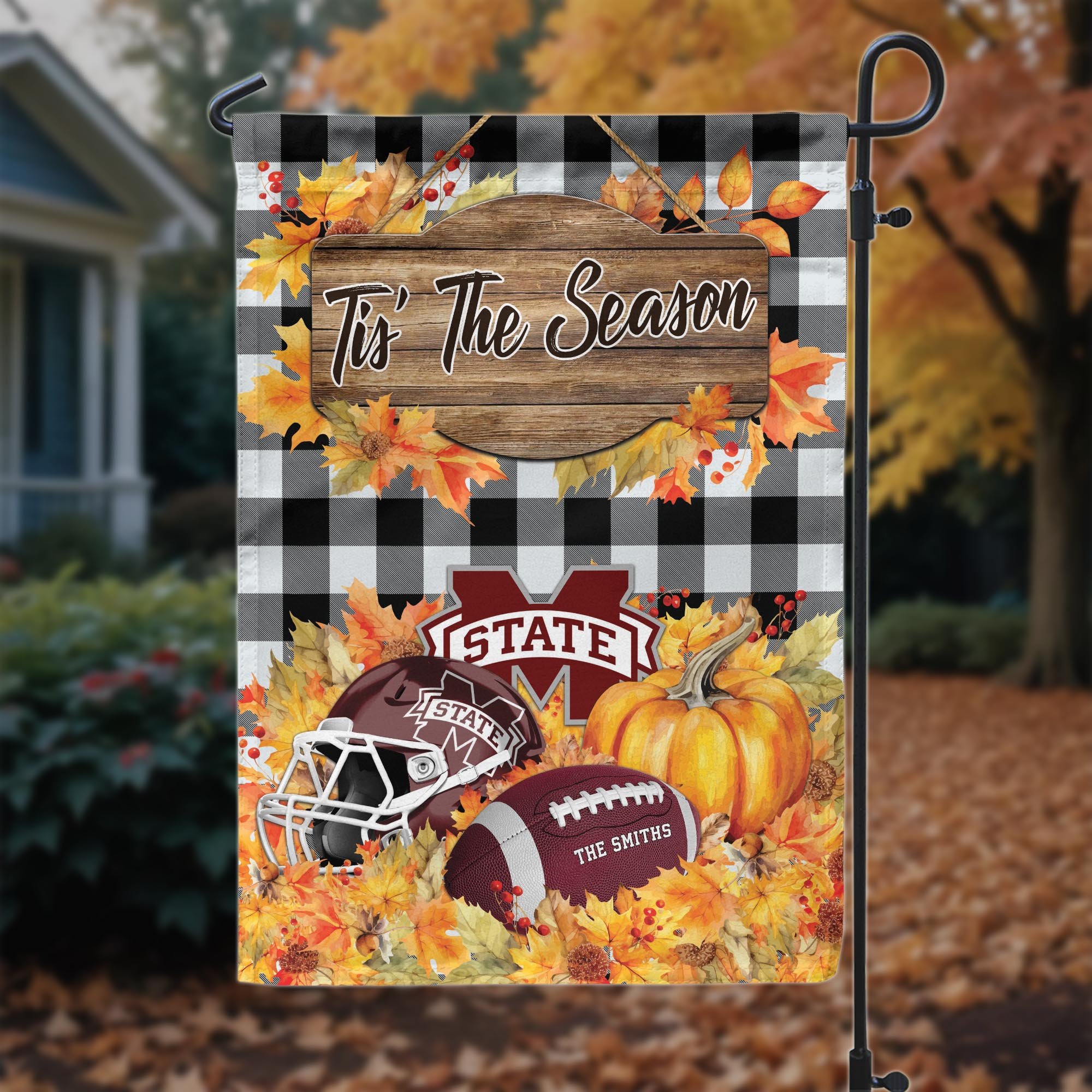 Mississippi State Bulldogs Garden Flag Custom Your Family Name And Choose Your Quotes, Sport Flag, Sport Home Decorations ETRG-60251