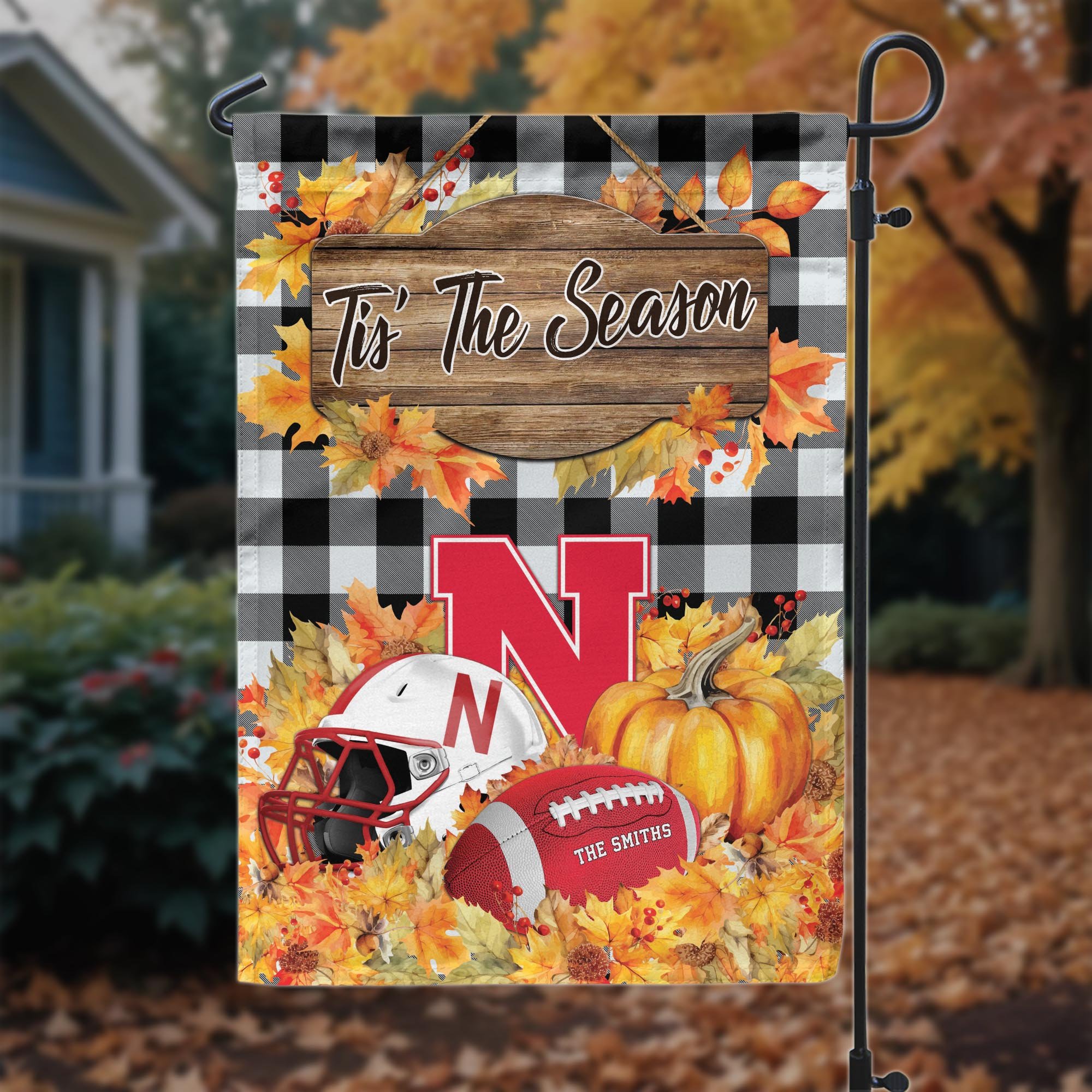 Nebraska Cornhuskers Garden Flag Custom Your Family Name And Choose Your Quotes, Sport Flag, Sport Home Decorations ETRG-60251