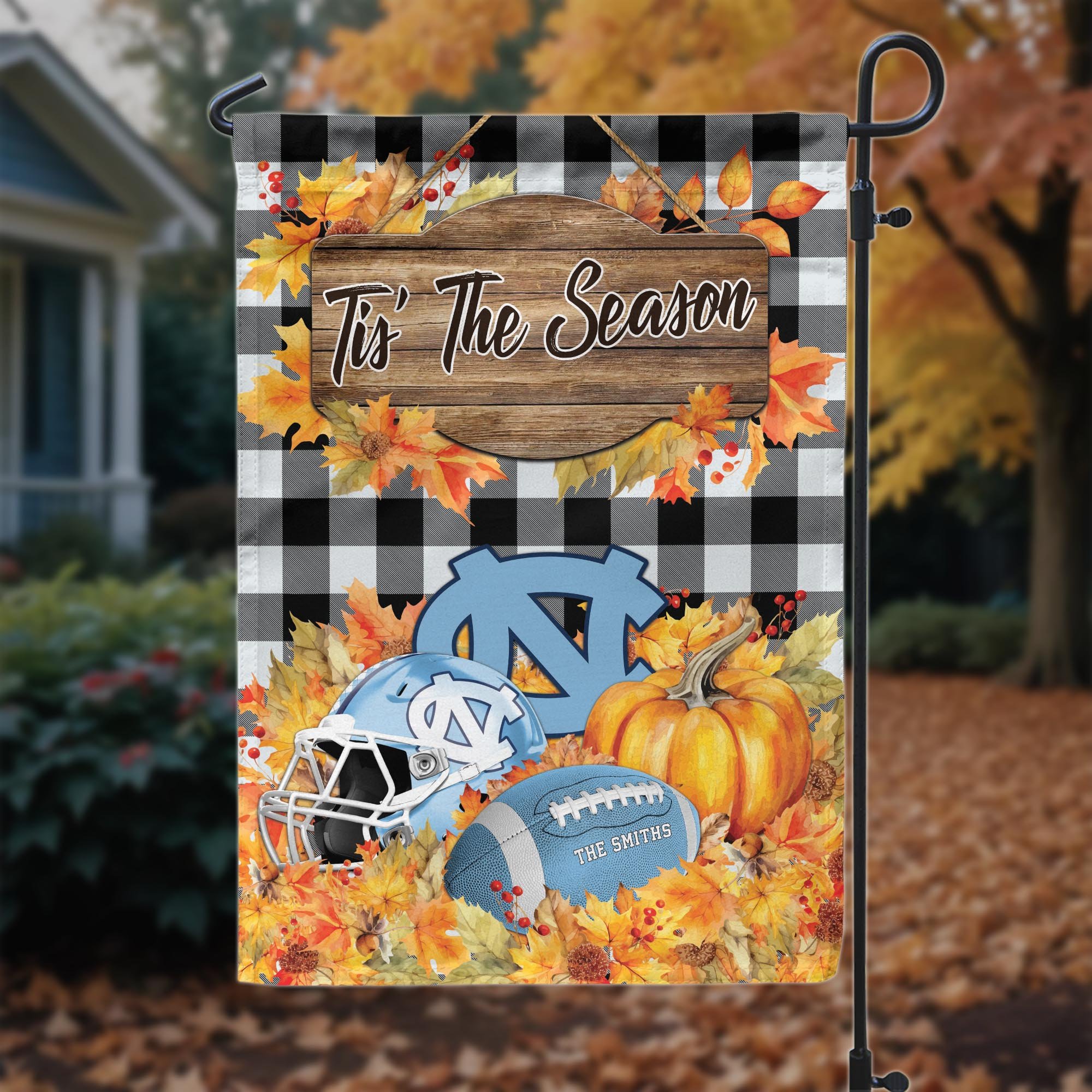 North Carolina Tar Heels Garden Flag Custom Your Family Name And Choose Your Quotes, Sport Flag, Sport Home Decorations ETRG-60251