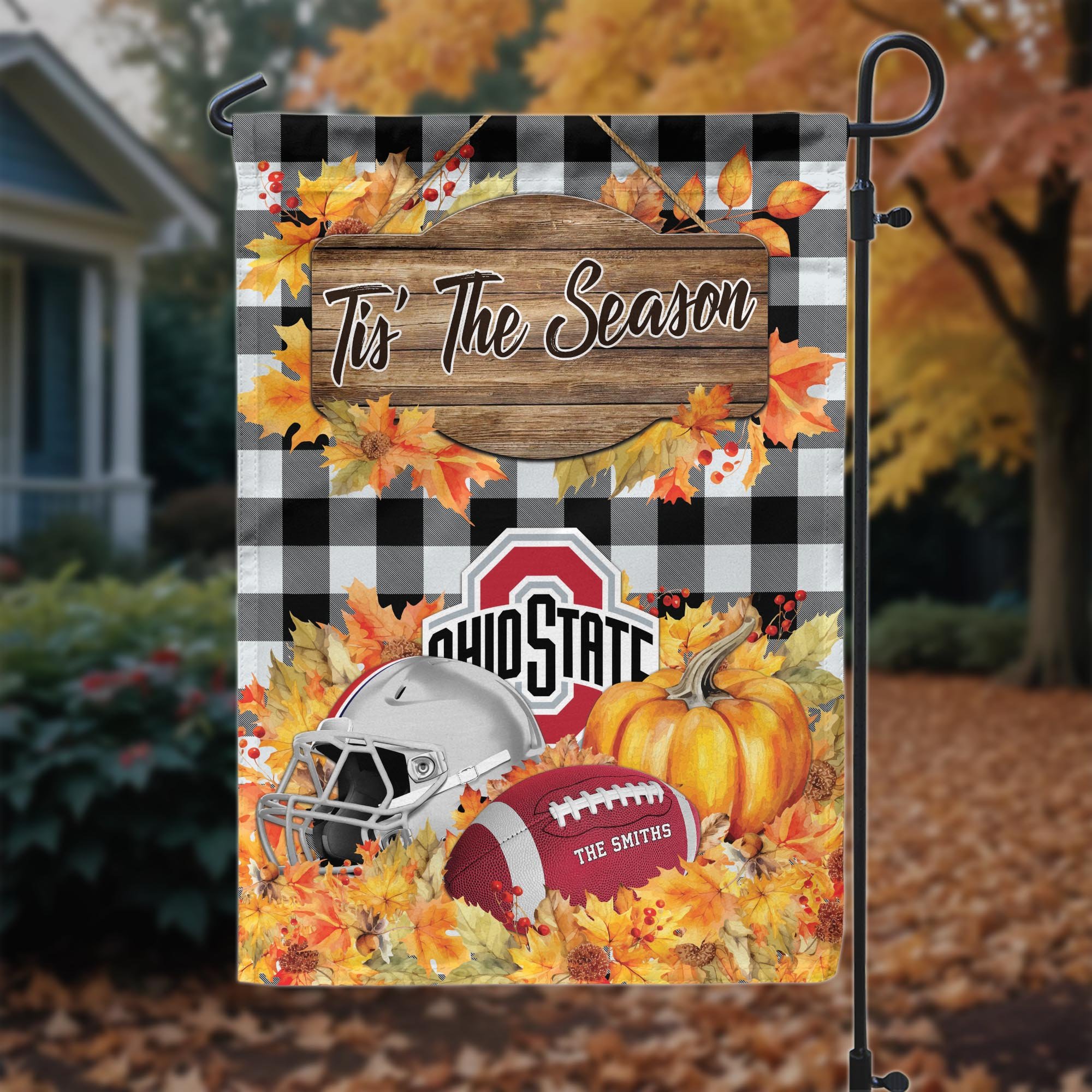 Ohio State Buckeyes Garden Flag Custom Your Family Name And Choose Your Quotes, Sport Flag, Sport Home Decorations ETRG-60251