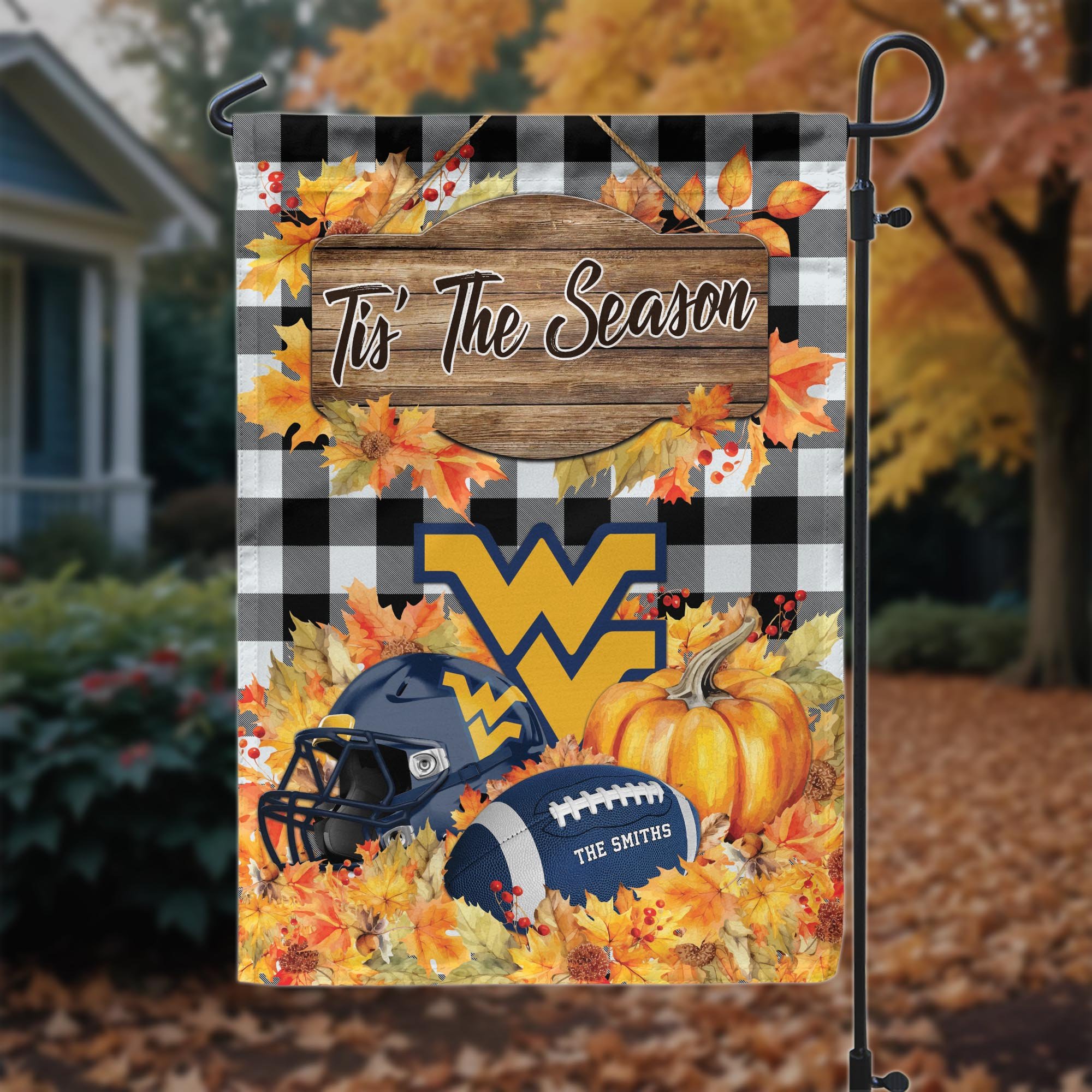 West Virginia Mountaineers Garden Flag Custom Your Family Name And Choose Your Quotes, Sport Flag, Sport Home Decorations ETRG-60251