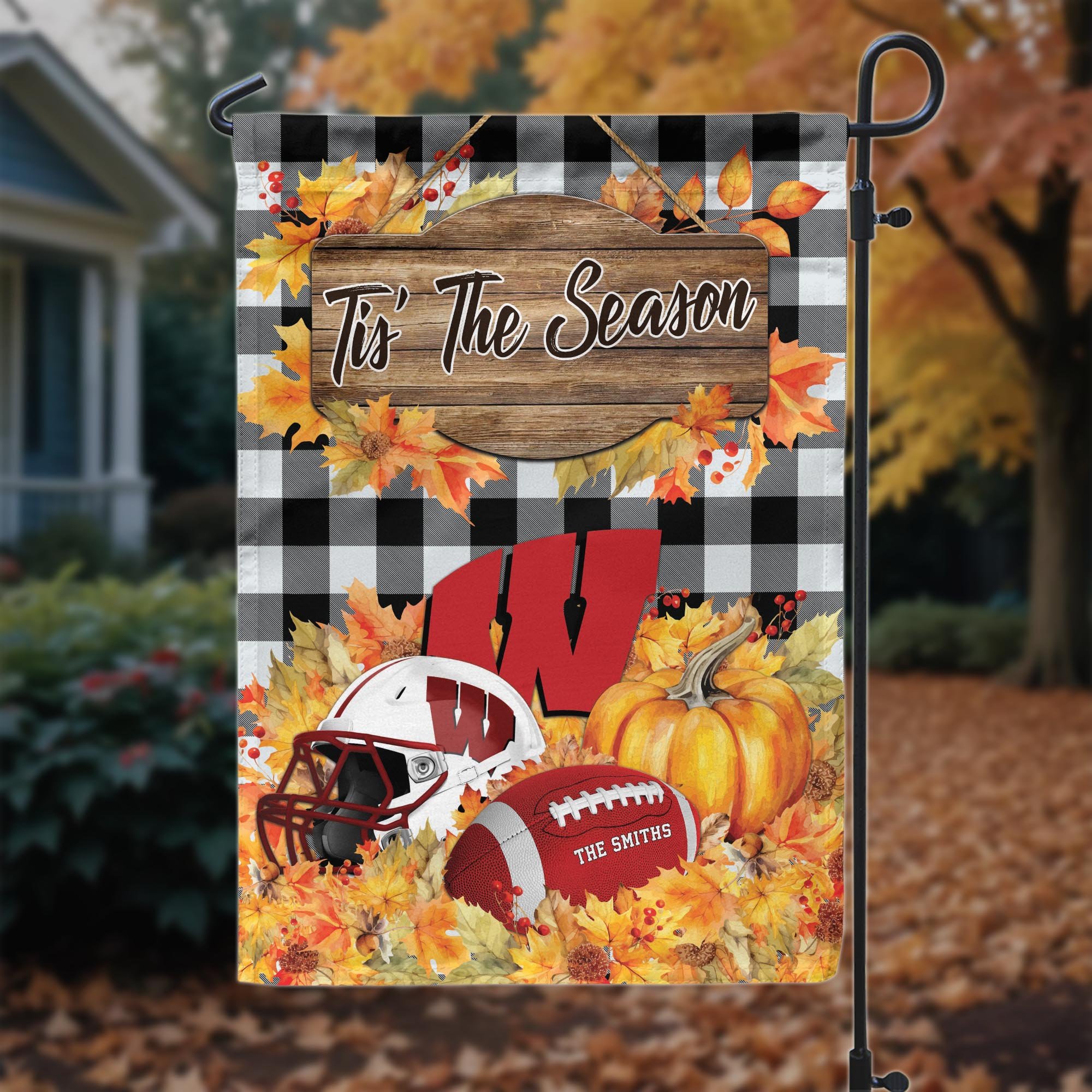 Wisconsin Badgers Garden Flag Custom Your Family Name And Choose Your Quotes, Sport Flag, Sport Home Decorations ETRG-60251