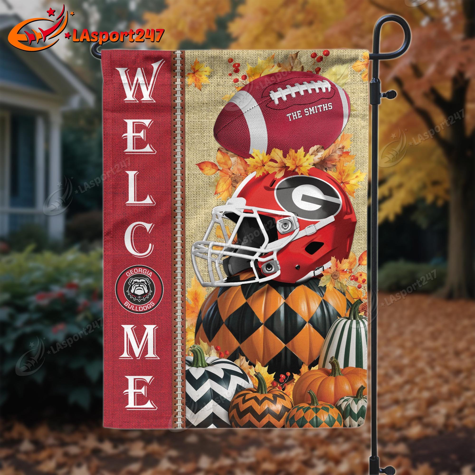 Georgia Bulldogs Garden Flag Custom Your Family Name, Football Flag For Fan , Autumn Gifts For Football Lovers ETRG-60282