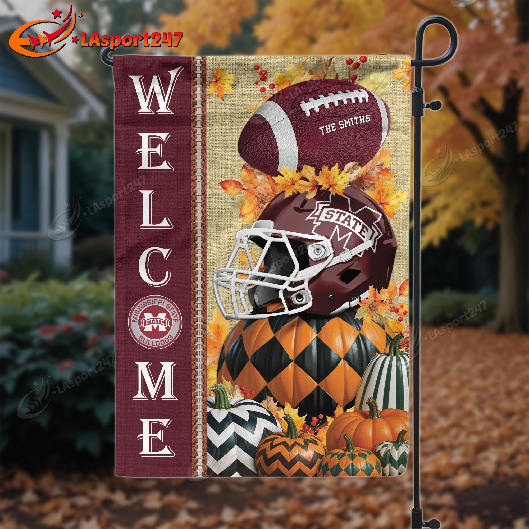 Mississippi State Bulldogs Garden Flag Personalized Your Family Name, Sport Flags, Autumn Gifts For Sport Lovers ETRG-60282