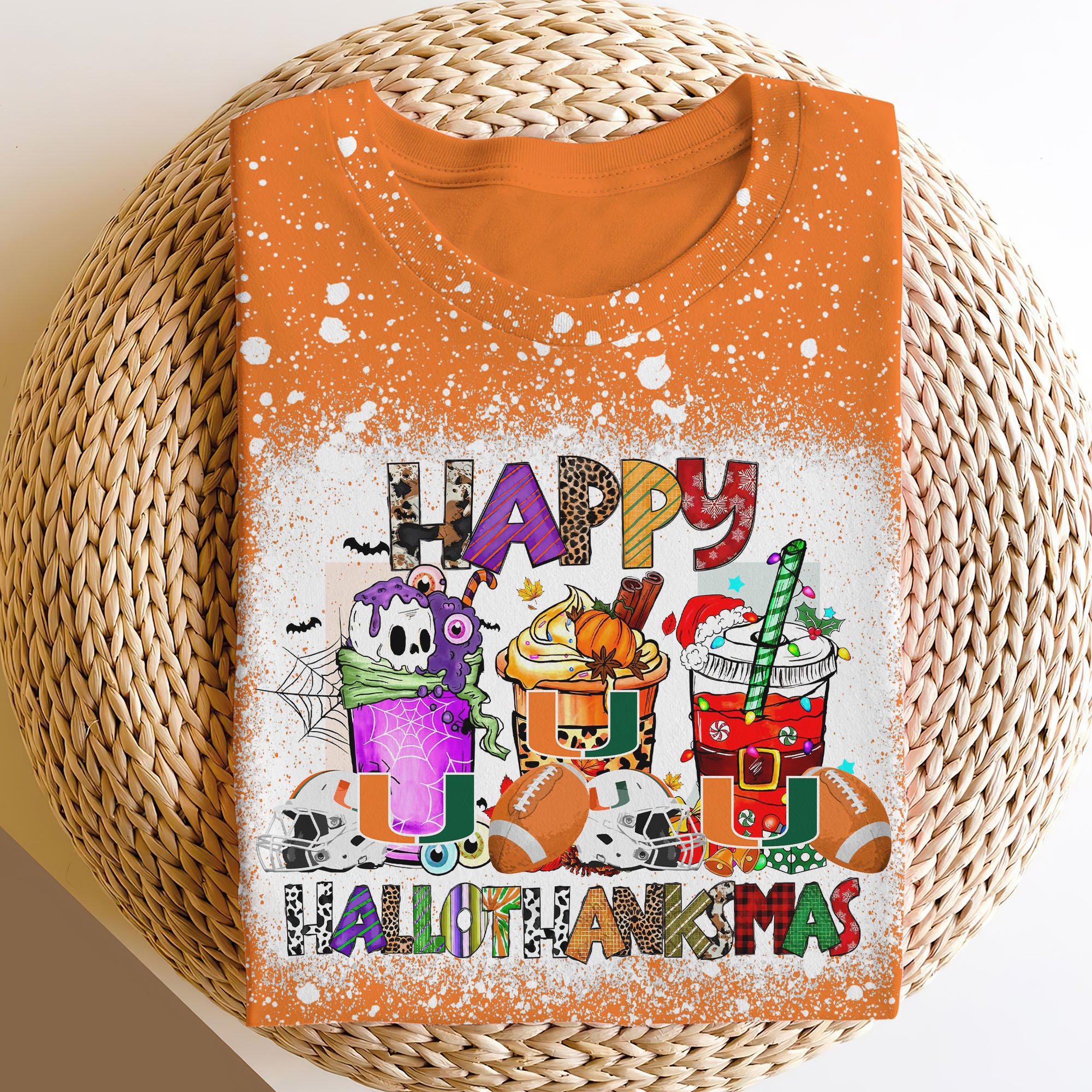 Miami Hurricanes 3D Shirts, Happy Hallothanksmas Shirts, Sport Shirts For Fan EHIVM-52152