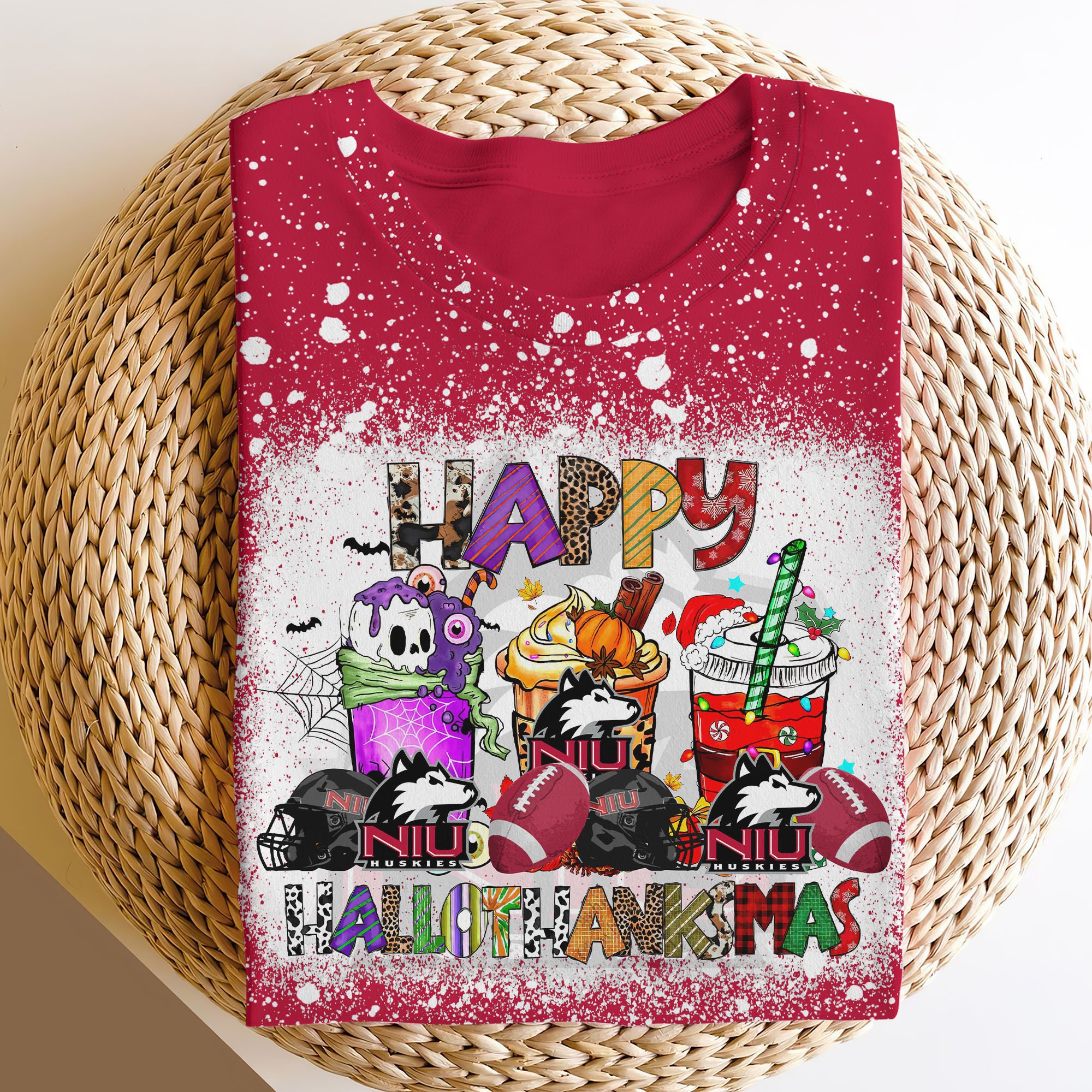 Northern Illinois Huskies 3D Shirts, Happy Hallothanksmas Shirts, Sport Shirts For Fan EHIVM-52152