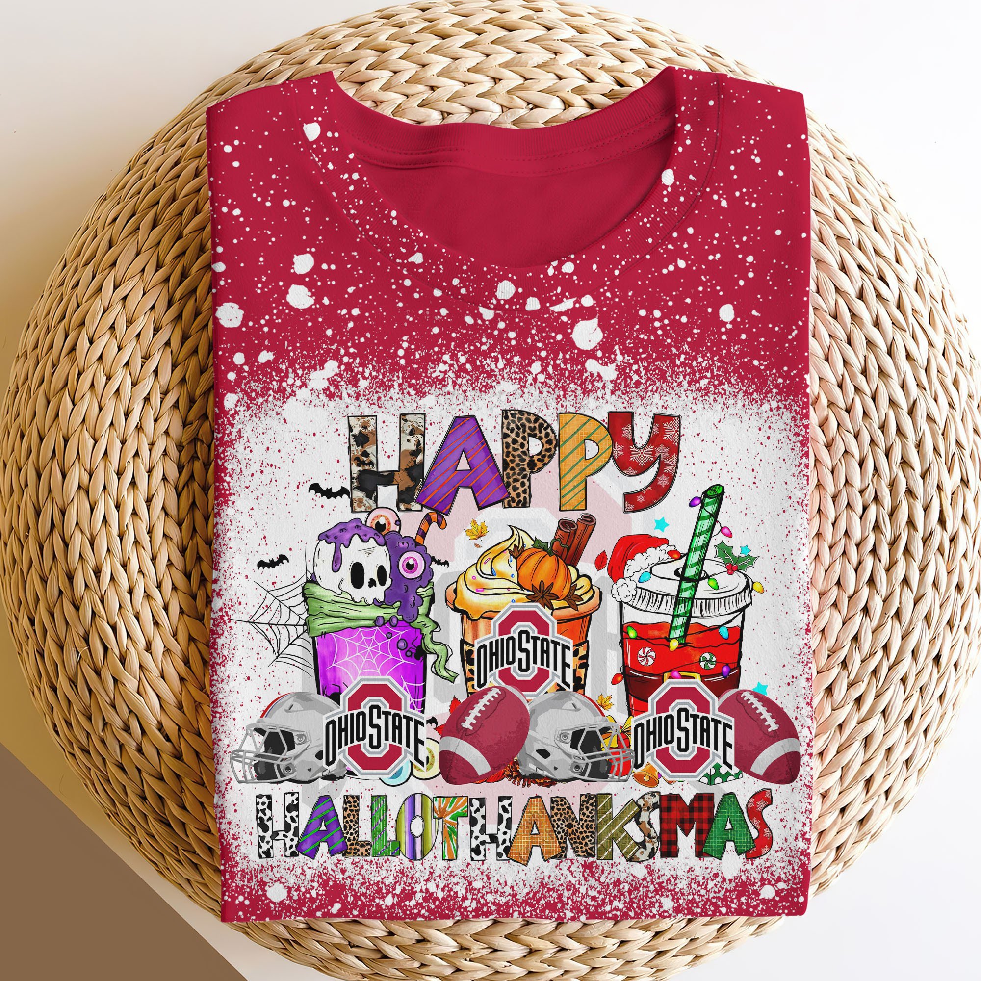 Ohio State Buckeyes 3D Shirts, Happy Hallothanksmas Shirts, Sport Shirts For Fan EHIVM-52152