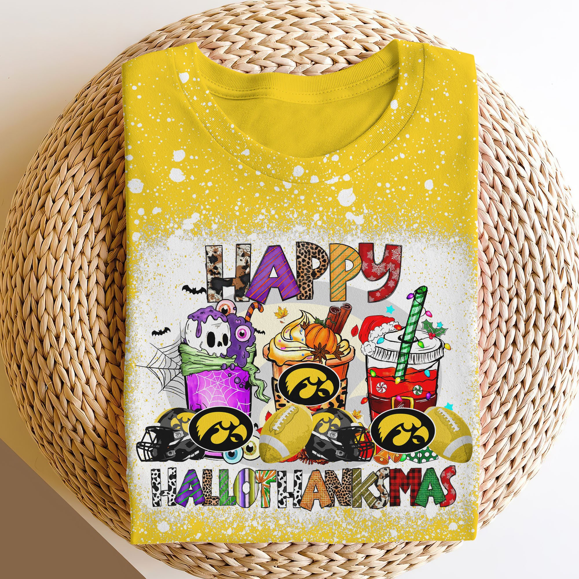 Iowa Hawkeyes 3D Shirts, Happy Hallothanksmas Shirts, Sport Shirts For Fan EHIVM-52152