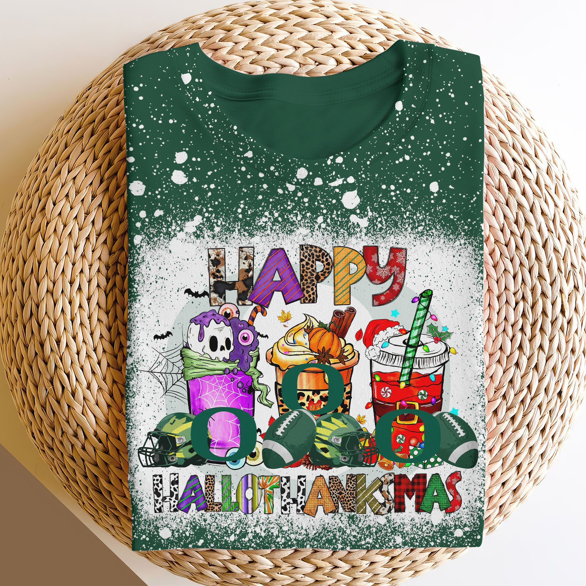 Oregon Ducks 3D Shirts, Happy Hallothanksmas Shirts, Sport Shirts For Fan EHIVM-52152