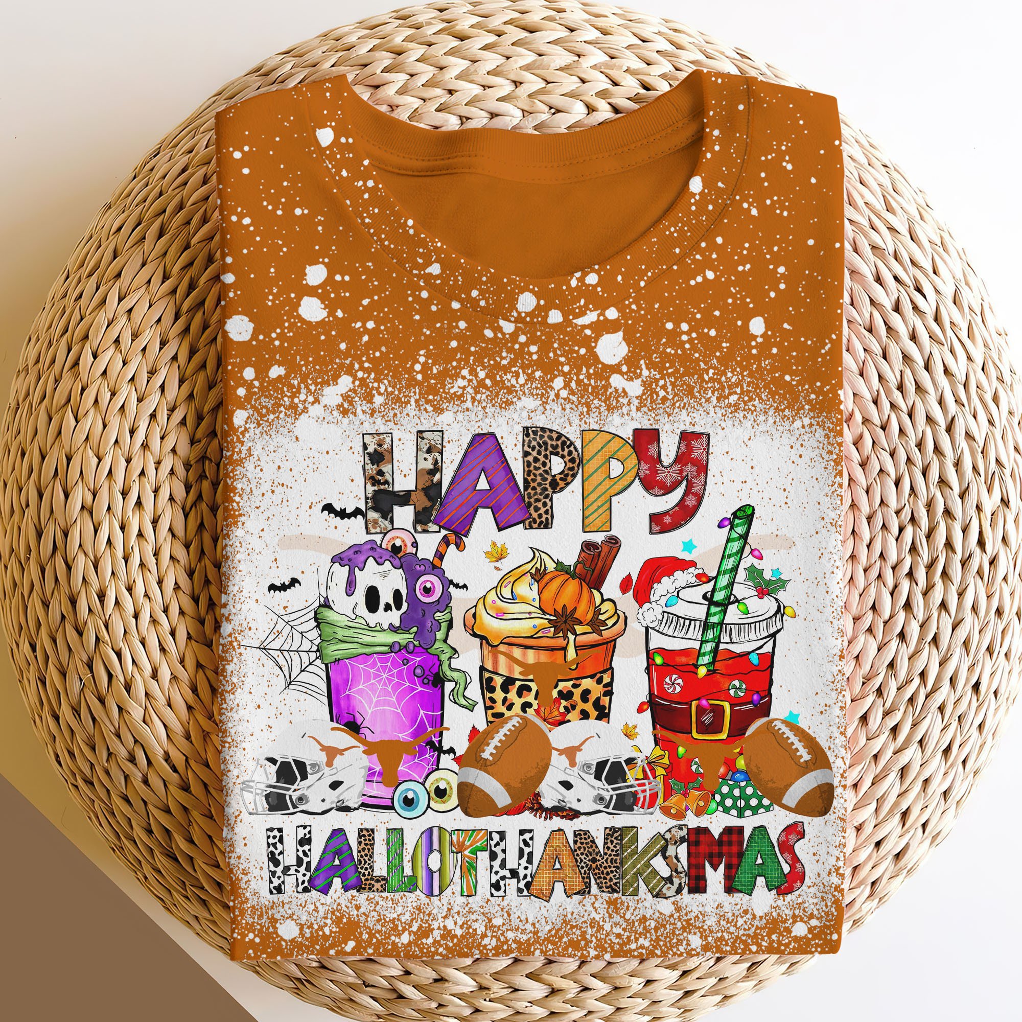 Texas Longhorns 3D Shirts, Happy Hallothanksmas Shirts, Sport Shirts For Fan EHIVM-52152