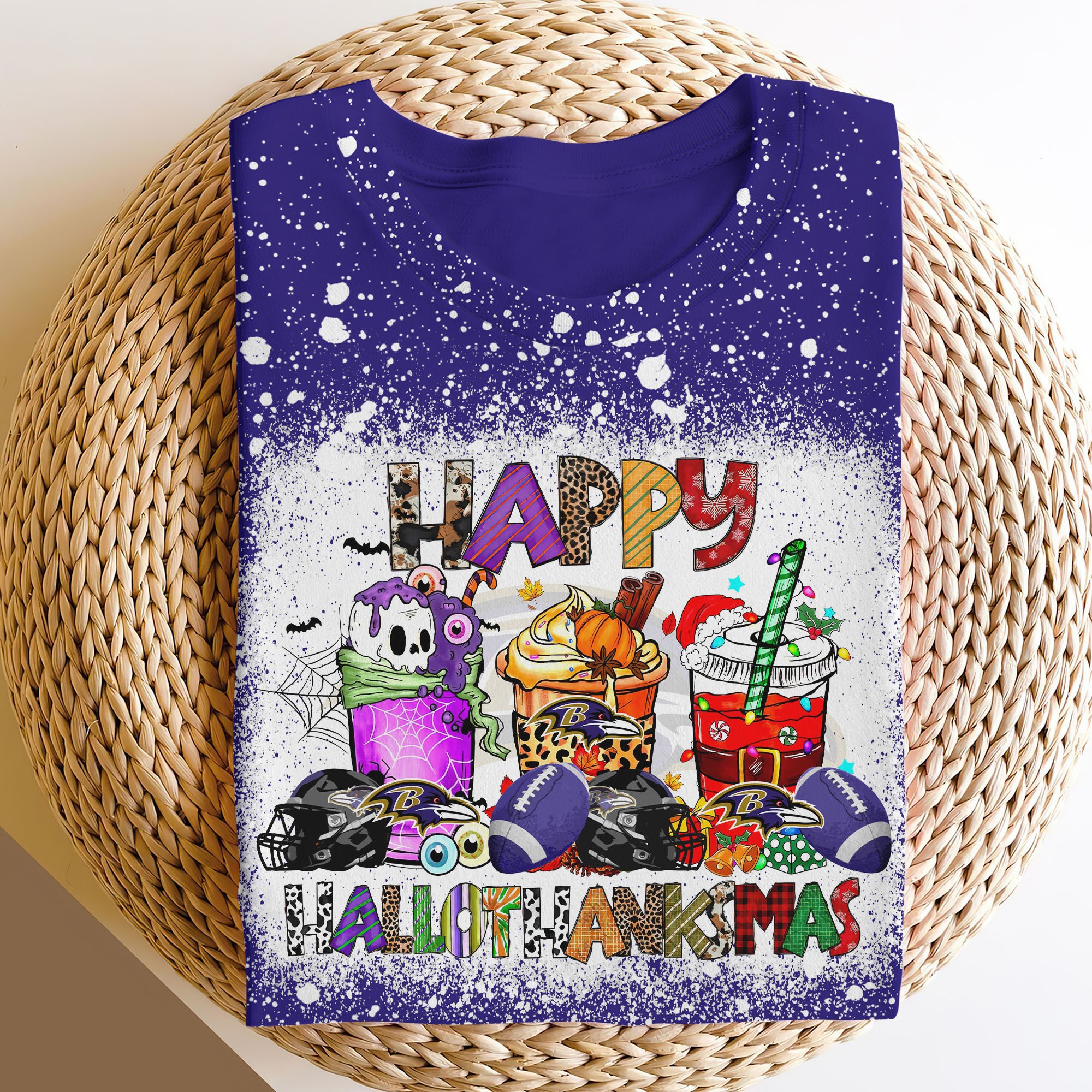 Baltimore Ravens 3D Shirts, Happy Hallothanksmas Shirts, Sport Shirts For Fan EHIVM-52370