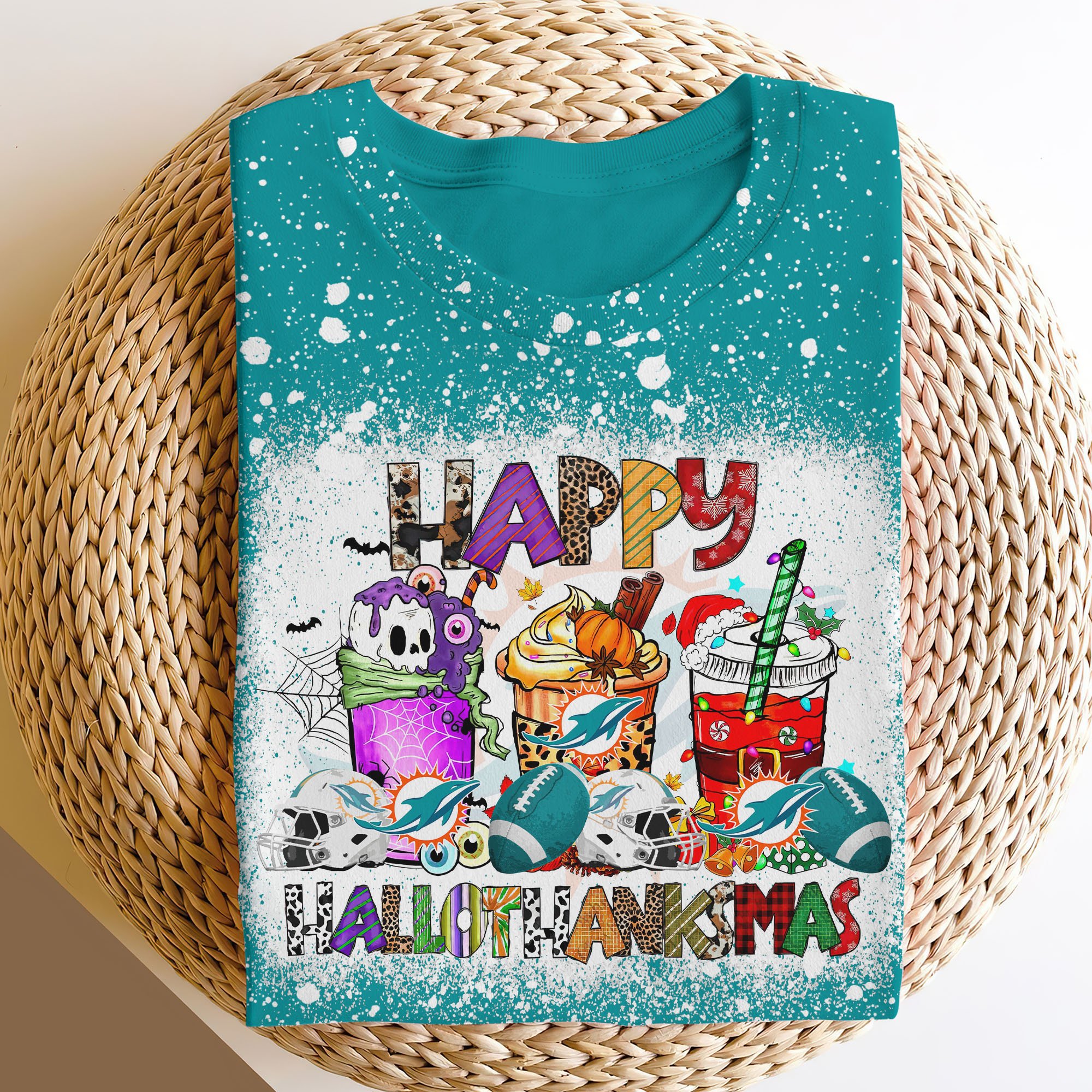 Miami Dolphins 3D Shirts, Happy Hallothanksmas Shirts, Sport Shirts For Fan EHIVM-52370