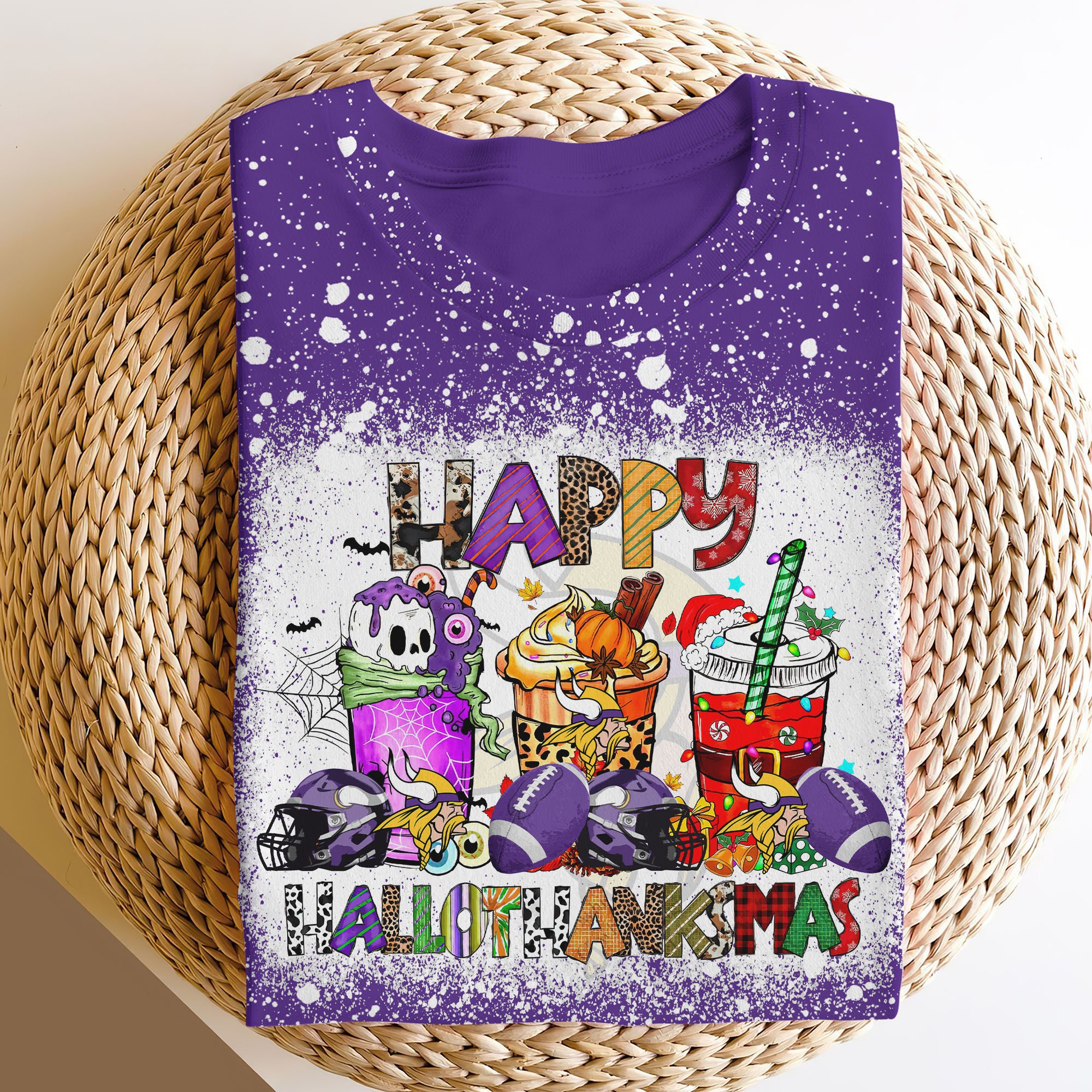 Minnesota Vikings 3D Shirts, Happy Hallothanksmas Shirts, Sport Shirts For Fan EHIVM-52370