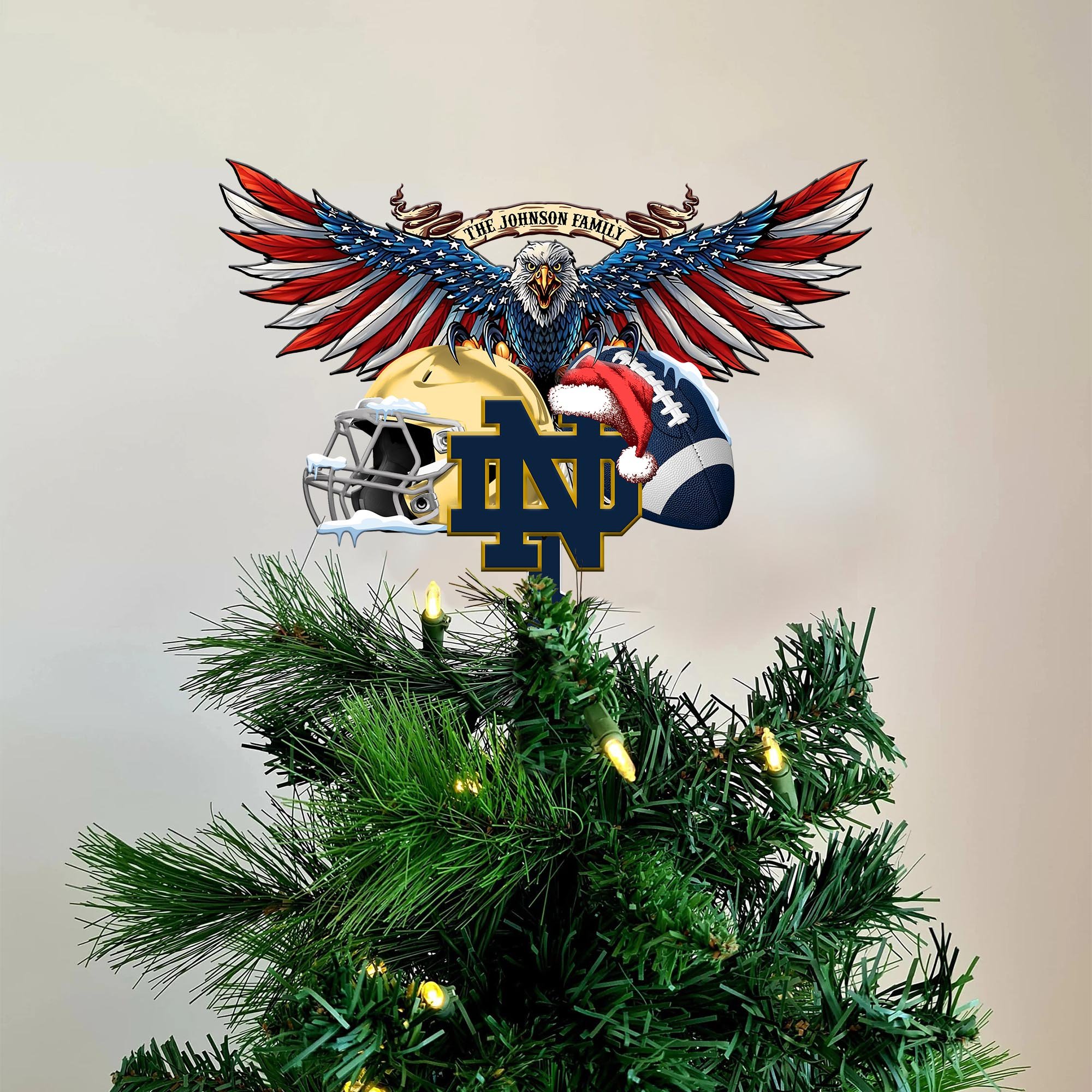 Notre Dame Fighting Irish Tree Topper Custom Your Family Name, Sport Team Tree Topper, Sport Decorations EHIVM-53652