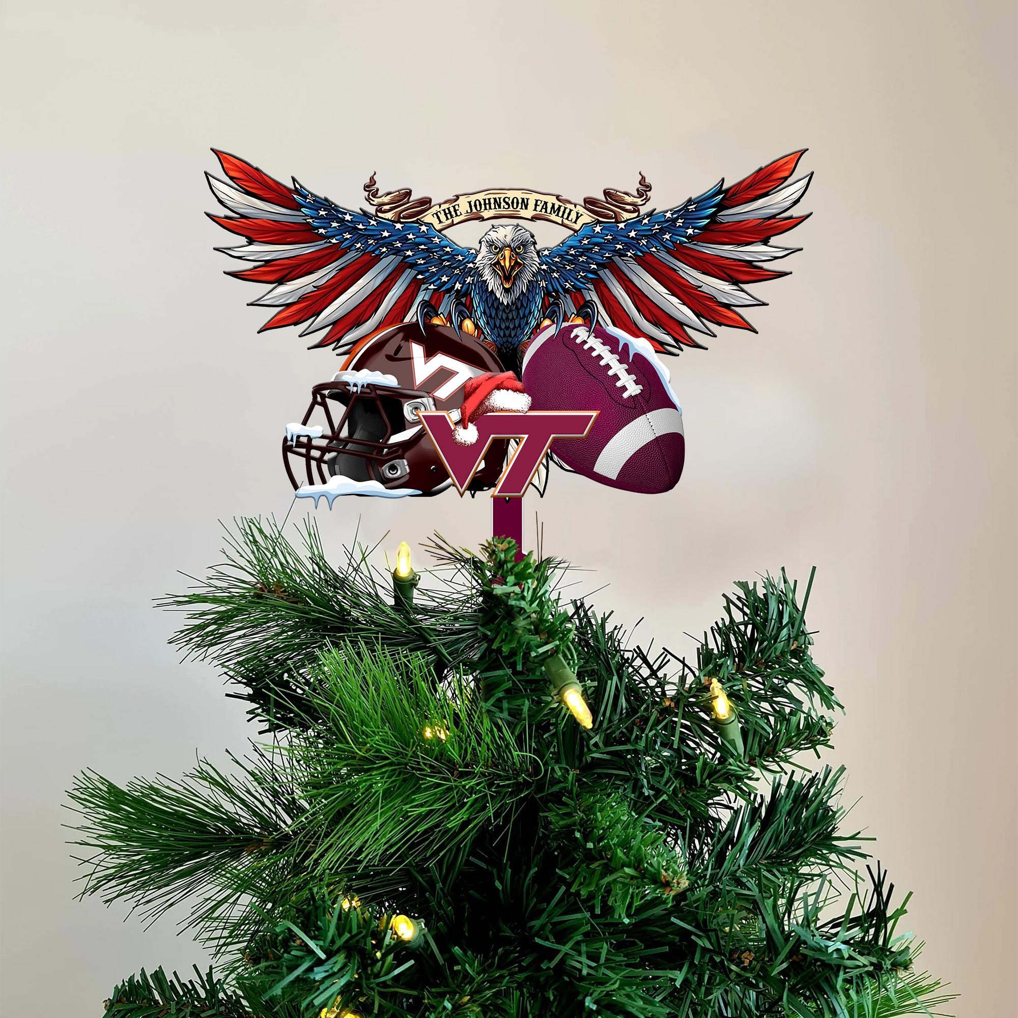 Virginia Tech Hokies Tree Topper Custom Your Family Name, Sport Team Tree Topper, Sport Decorations, Christmas Gifts EHIVM-53652